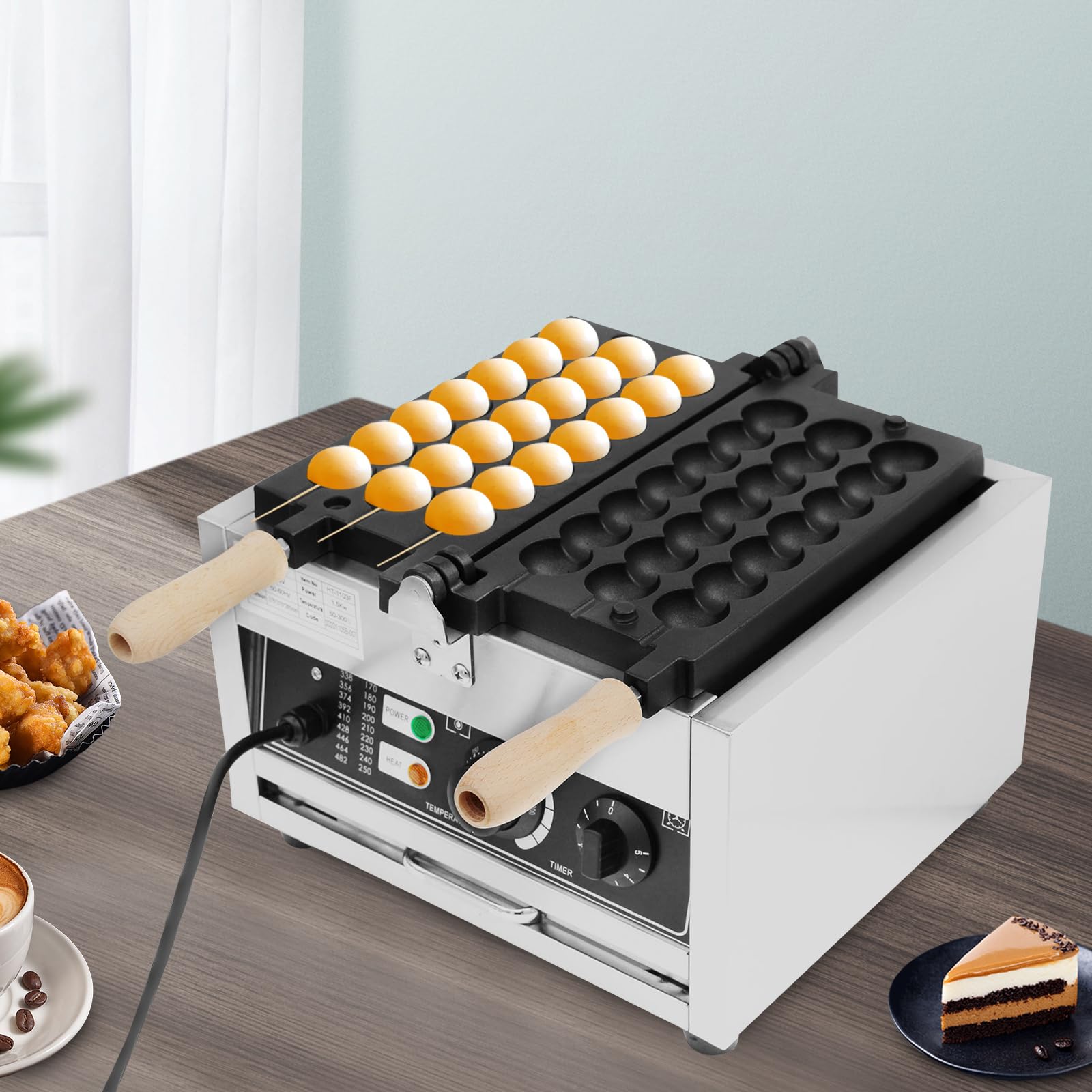 110V 1500W Commercial Bubble Waffle Maker - Nonstick Egg Waffle Iron for Hong Kong Style Bubble Waffles - Perfect for Cafes, Food Trucks & Home Breakfast