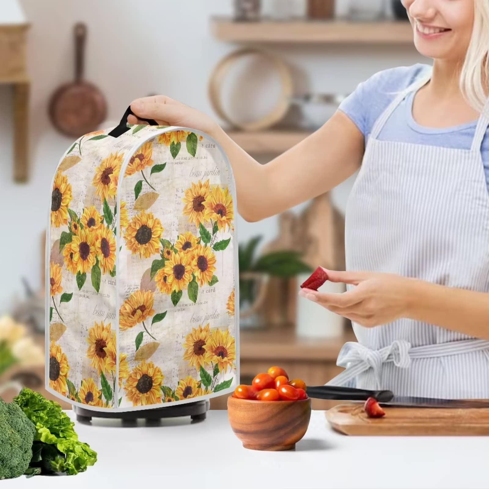 Sunflower Print Blender Cover - Universal Dustproof Kitchen Appliance Cover with Handle, Washable for Food Processors, Juicers & Coffee Makers | Perfect for Countertop Protection & Small Appliance Storage
