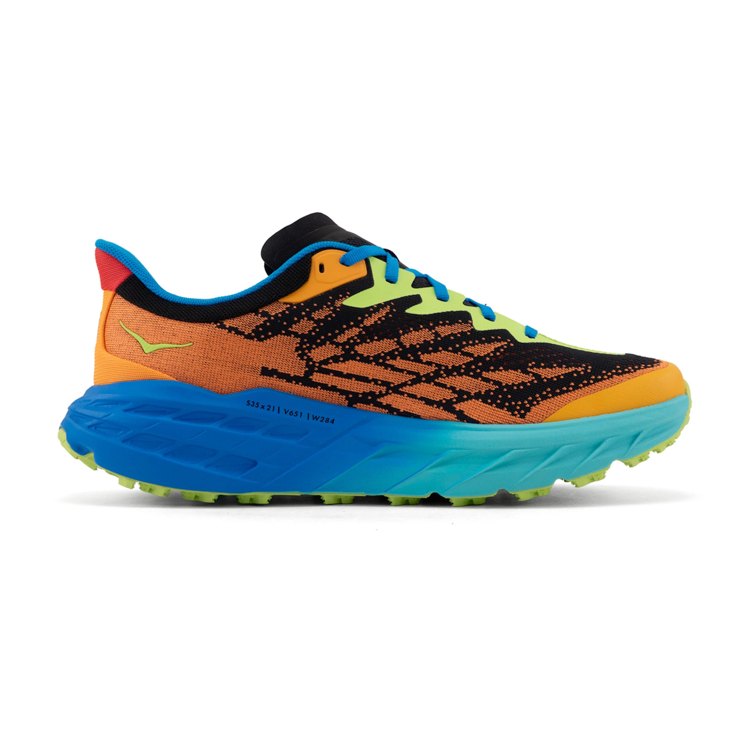 HOKA Men's Speedgoat 5 Trail Running Shoes - Solar Flare/Diva Blue | Lightweight Cushioned for Hiking & Outdoor Adventures