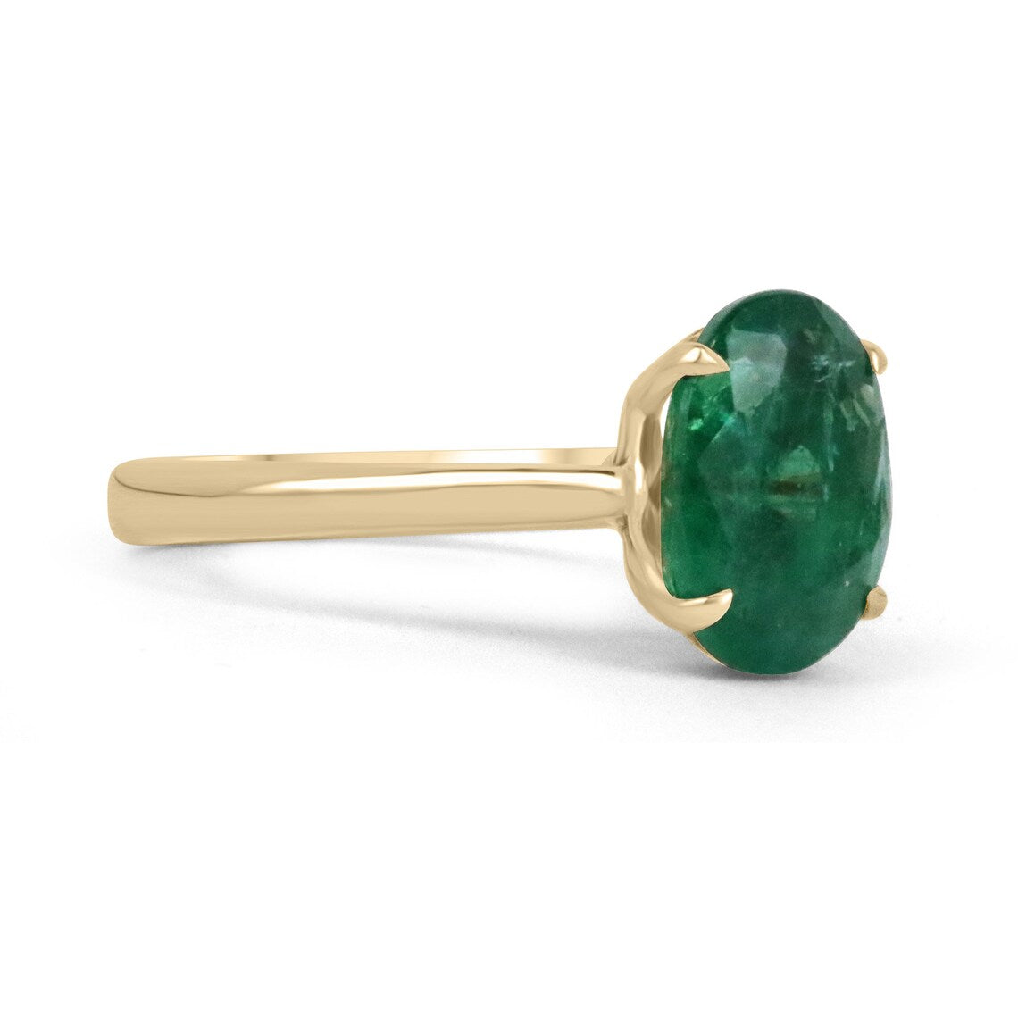 3.78ct Natural Dark Green Emerald Oval Cut Solitaire Engagement Ring in 18K Gold - Four Prong Setting for Wedding, Proposal & Anniversary Gifts