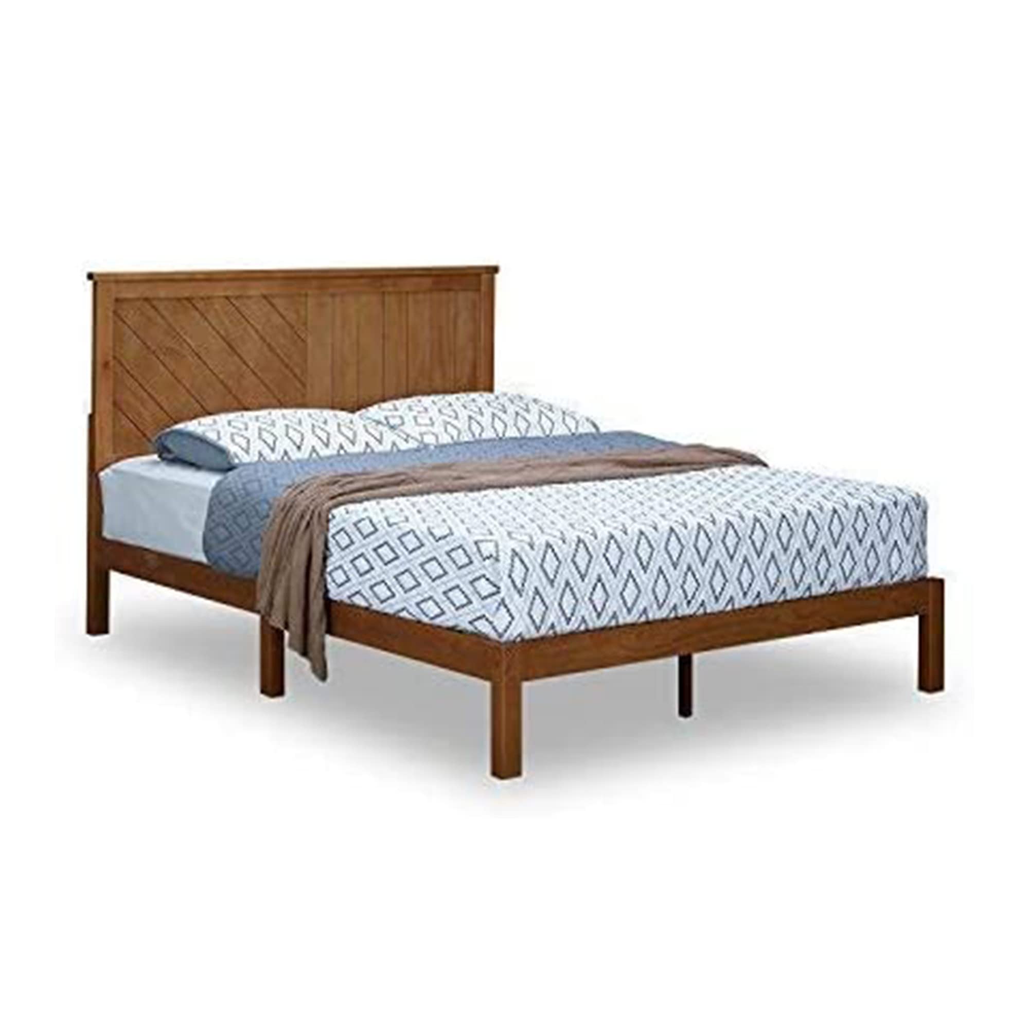 Solid Wood Platform Bed with Headboard - Twin Size Wooden Bed Frame with Slat Support, No Box Spring Needed - Modern Minimalist Bedroom Furniture for Small Spaces & Guest Rooms