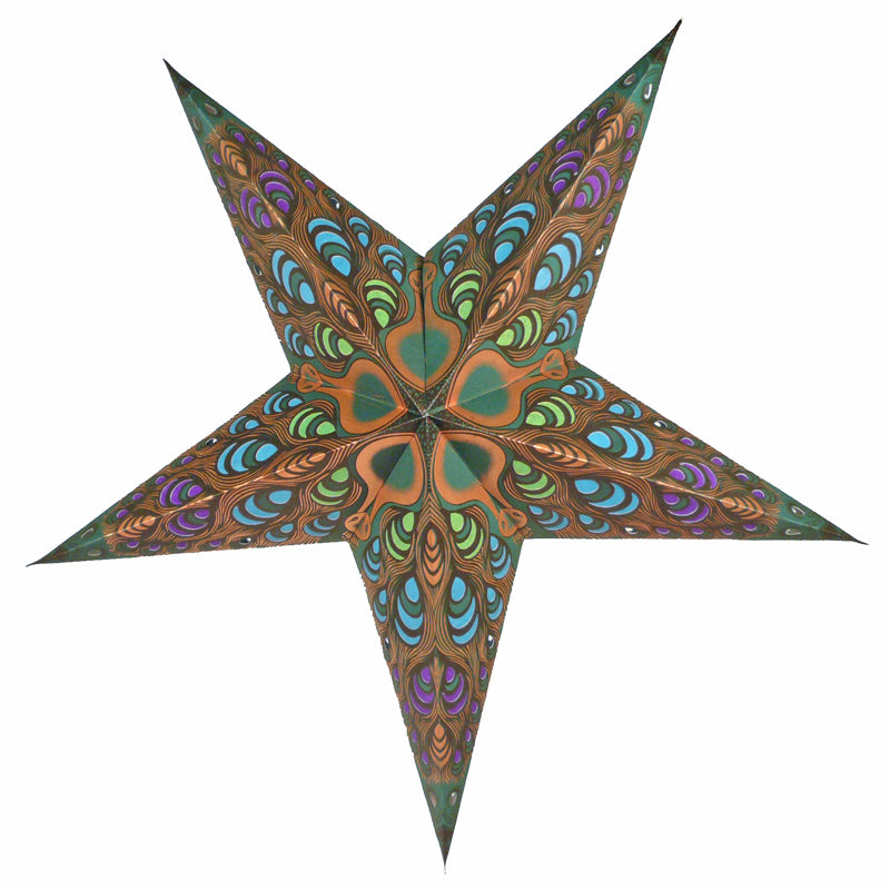 24K Gold Green Peacock Paper Star Lanterns - Elegant Hanging Decor for Weddings, Parties & Home Celebration - Perfect for Indoor/Outdoor Festive Events & Holiday Decorations