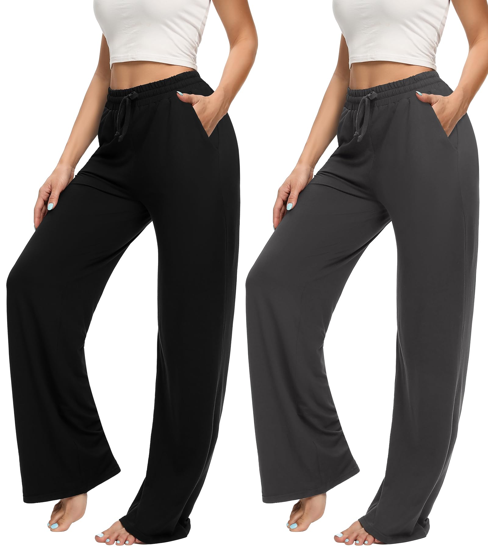 OLIKEME Women's High Waisted Wide Leg Sweatpants - Soft Lounge Pants with Drawstring & Pockets - Lightweight Comfort for Yoga, Workout & Home Relaxation