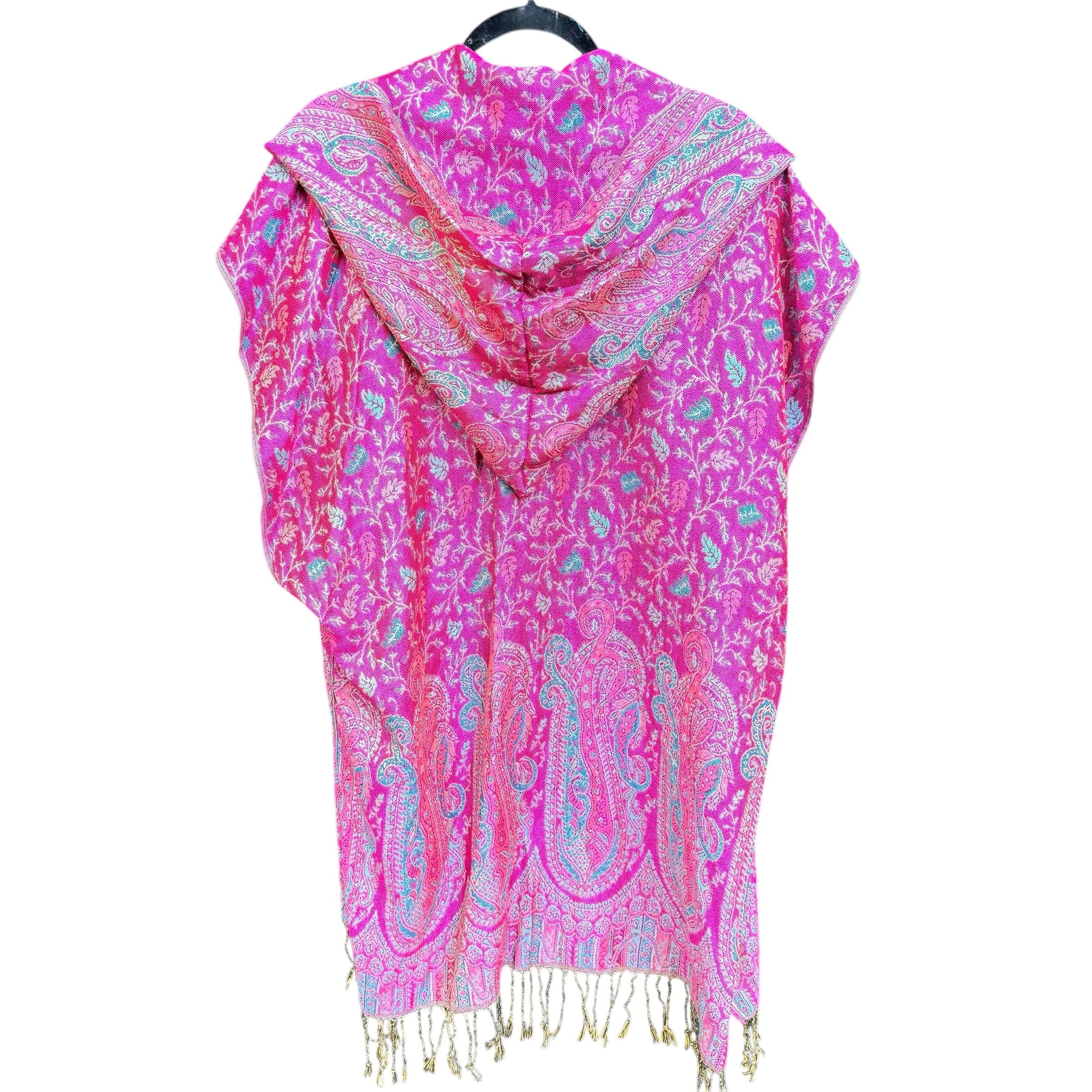 Egyptian Cotton Pashmina Hooded Kimono - Soft & Lightweight Women's Cover Up for Beach, Lounge & Yoga - Pink & Teal Boho Style