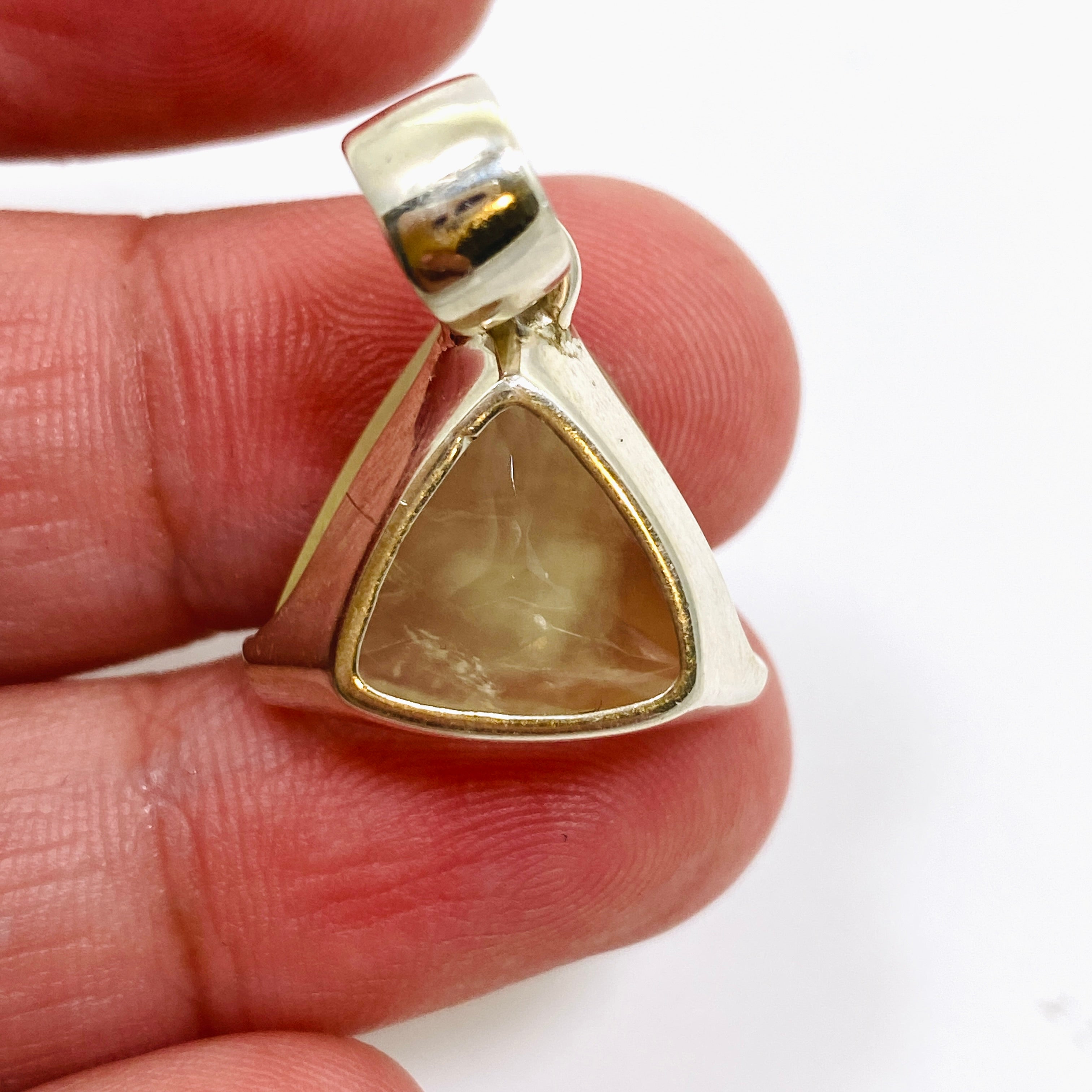 Natural Prehnite Gemstone Triangular Faceted Pendant Necklace - Elegant Healing Crystal Jewelry for Women - Perfect for Meditation, Yoga & Spiritual Gifts