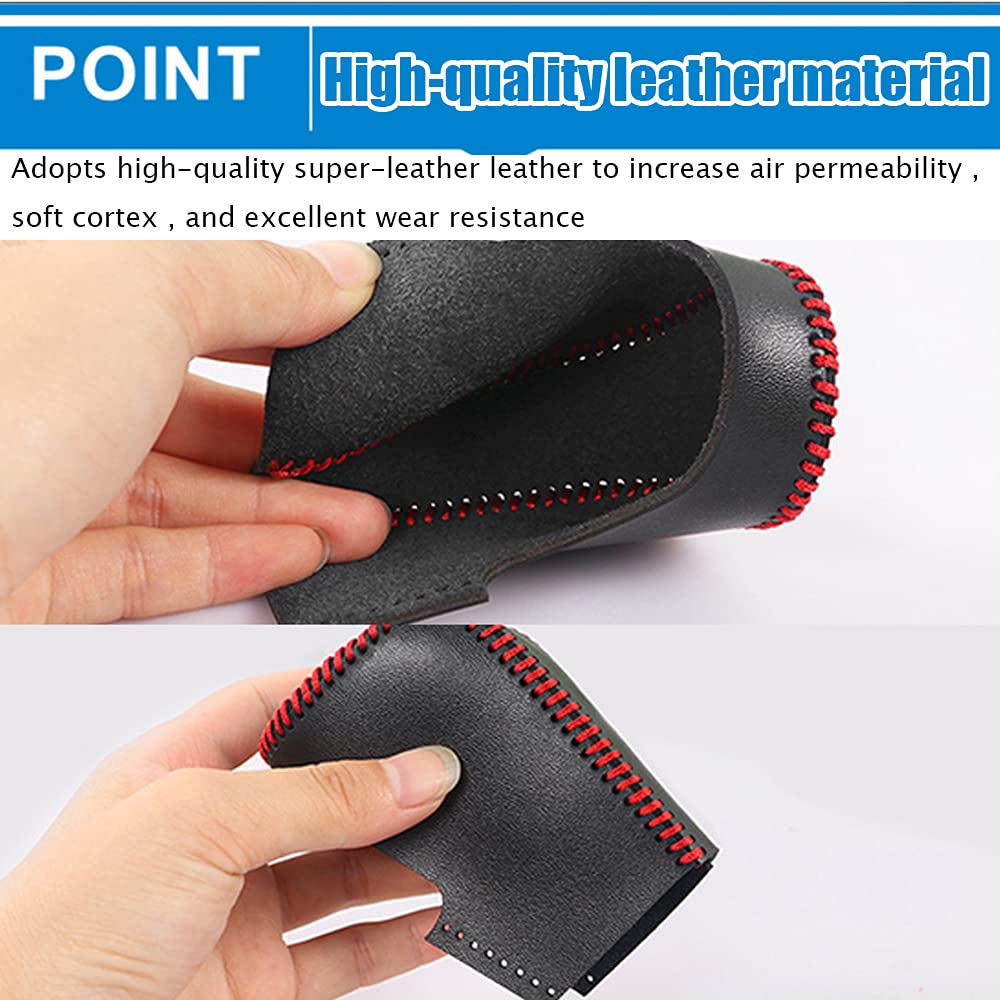 Genuine Leather Automatic Gear Shift Knob Cover Protector Trim - Red Stitches - Compatible with Mazda CX-30 (2020-2021) & Mazda 3 / Mazda 3 Hatchback (2019-2021) - Premium Car Interior Accessories for Enhanced Grip & Style