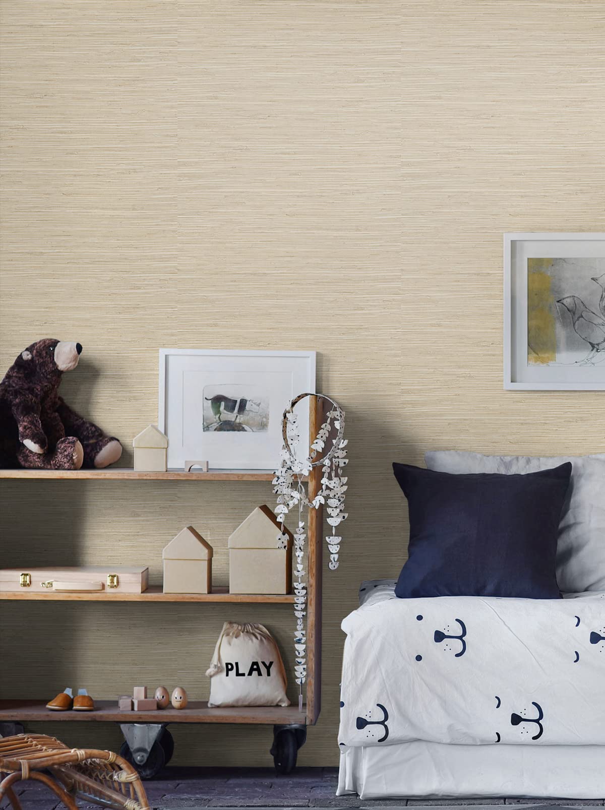 NextWall Stacy Garcia Home Saybrook Faux Rushcloth Peel and Stick Wallpaper (Sand Dunes) - Self-Adhesive Removable Wallpaper for Bedroom, Living Room, Kitchen & Office Decor