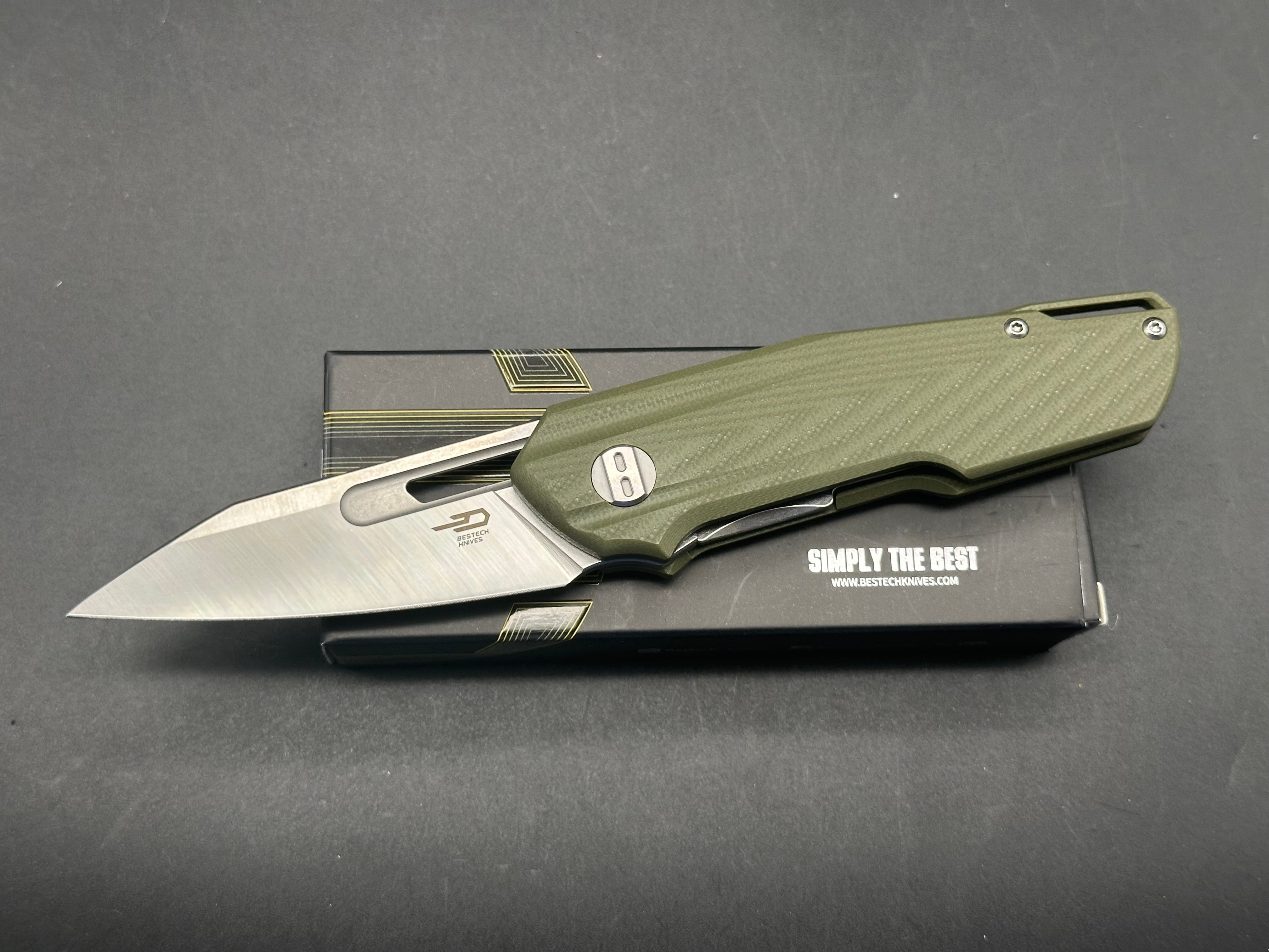 Bestech Toddler Pocket Knife - OD Green G10 Handle, 14C28N Stainless Steel Plain Edge - Perfect for Camping, Hiking & Everyday Carry (EDC)