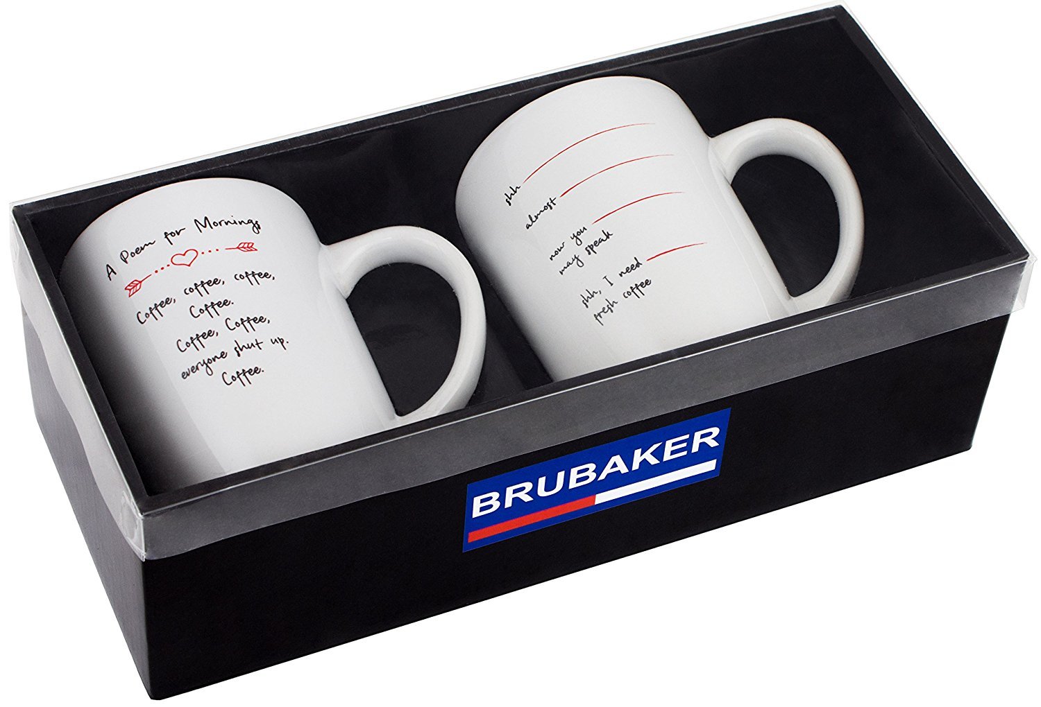 Set of 2 Ceramic Coffee Mugs with 'Morning Poem - Shut Up!' Design - Includes Greeting Card - Perfect for Gifts, Office Use & Cozy Morning Coffee Moments