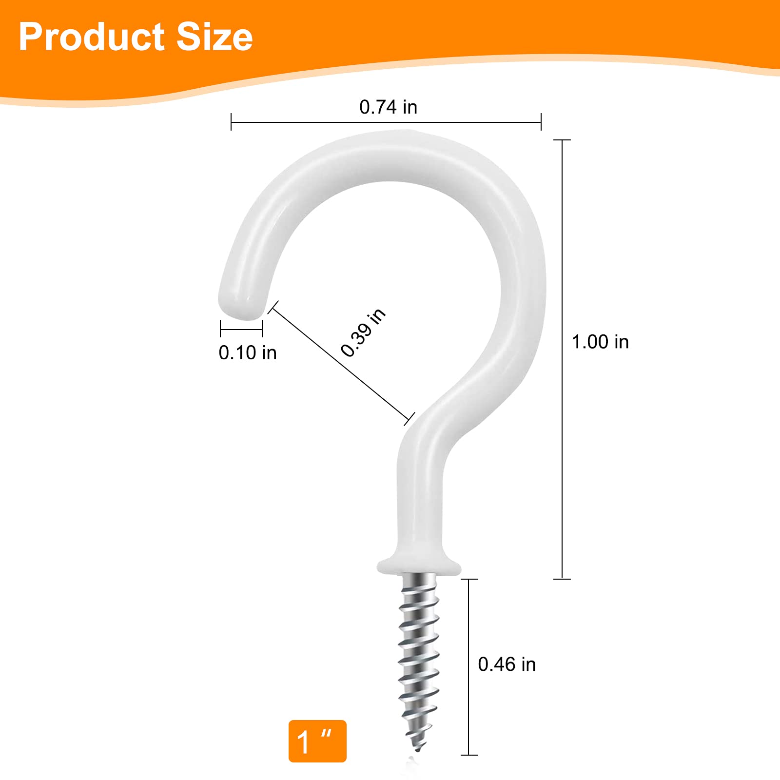 1 Inch White Vinyl Coated Cup Screw Hooks - 100 Pack Heavy Duty Ceiling Hooks for Plants, Wind Chimes & Kitchen - Indoor Outdoor Hanging Solution for Home, Garden & Garage Organization