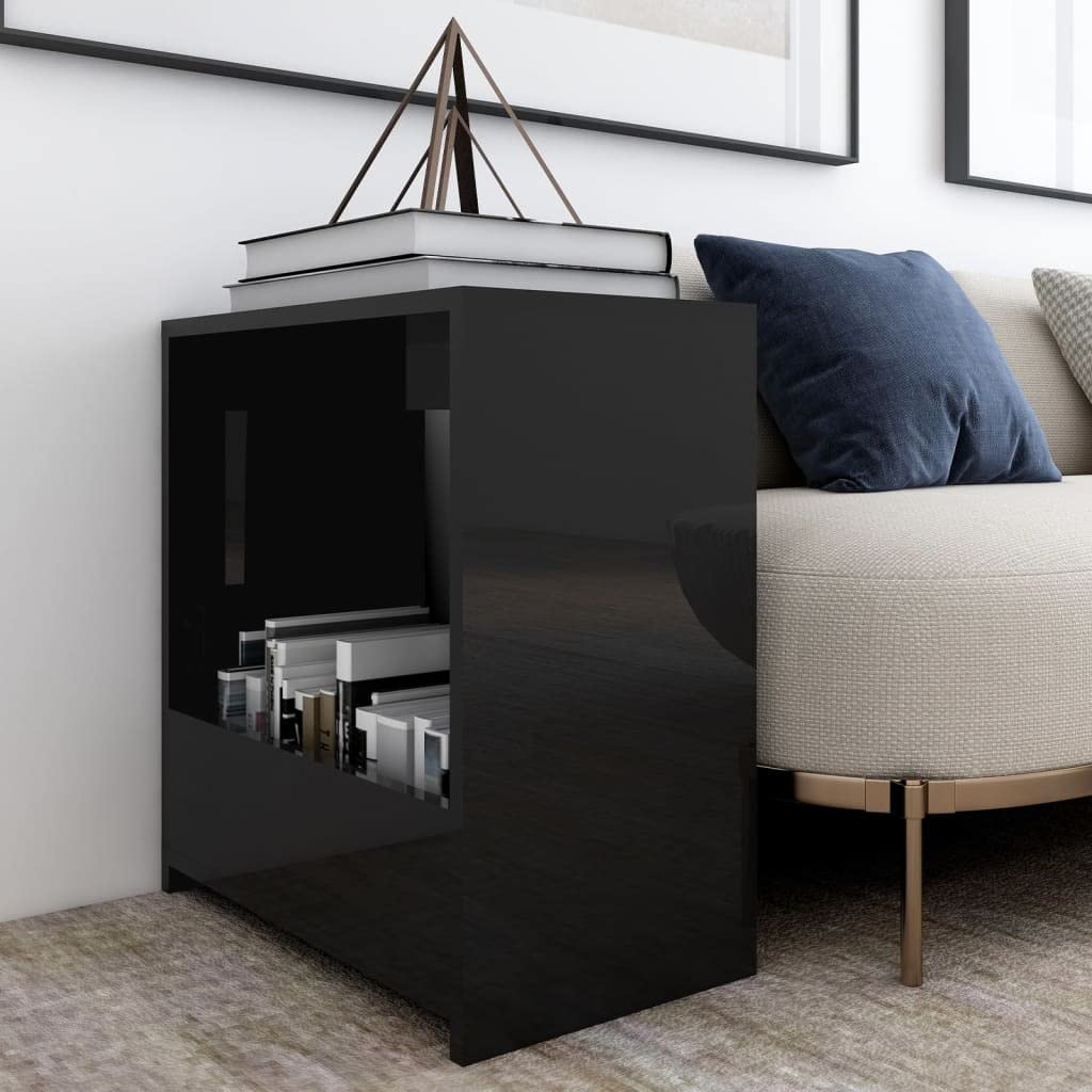 Modern Nightstand with Storage - High Gloss Black End Table (20
