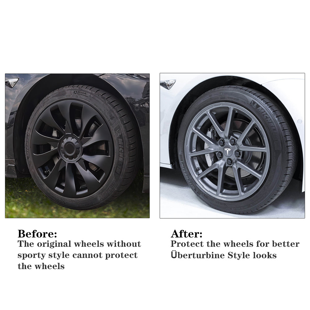 Tesla Model 3 18-Inch Überturbine Wheel Covers (4-Piece Set) - Matte Black Aero Wheel Caps for 2017-2023 - Enhance Style & Protect Rims for Daily Driving & Road Trips