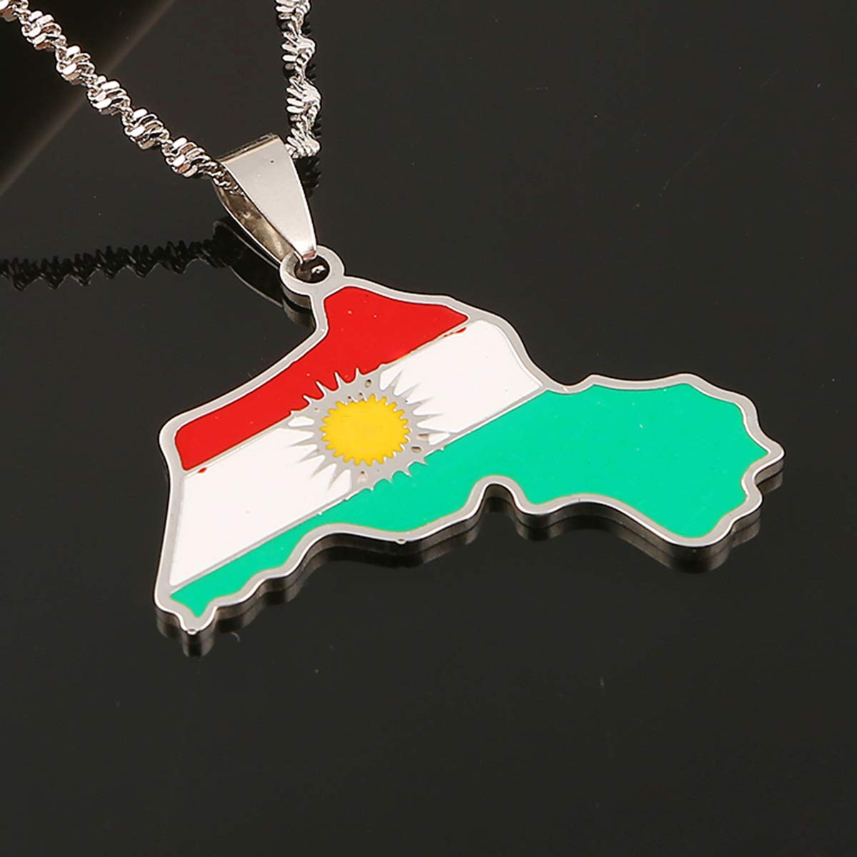 Stainless Steel Kurdistan Map Pendant Necklace - Kurdish Flag Map Jewelry Gift for Men & Women - Perfect for Cultural Pride, Holidays & Special Occasions