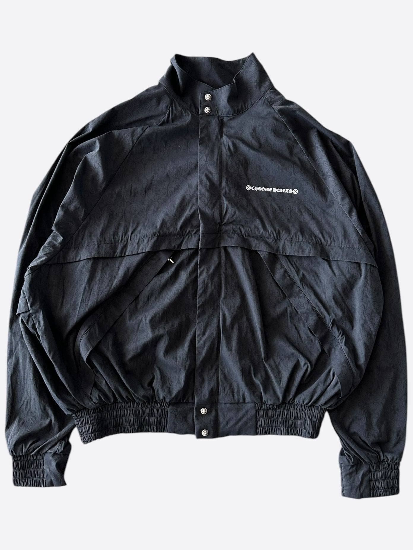 Chrome Hearts Black Cross Jacquard Match Point Windbreaker Jacket for Men - Stylish Lightweight Outerwear for Casual Wear, Street Fashion & Outdoor Activities