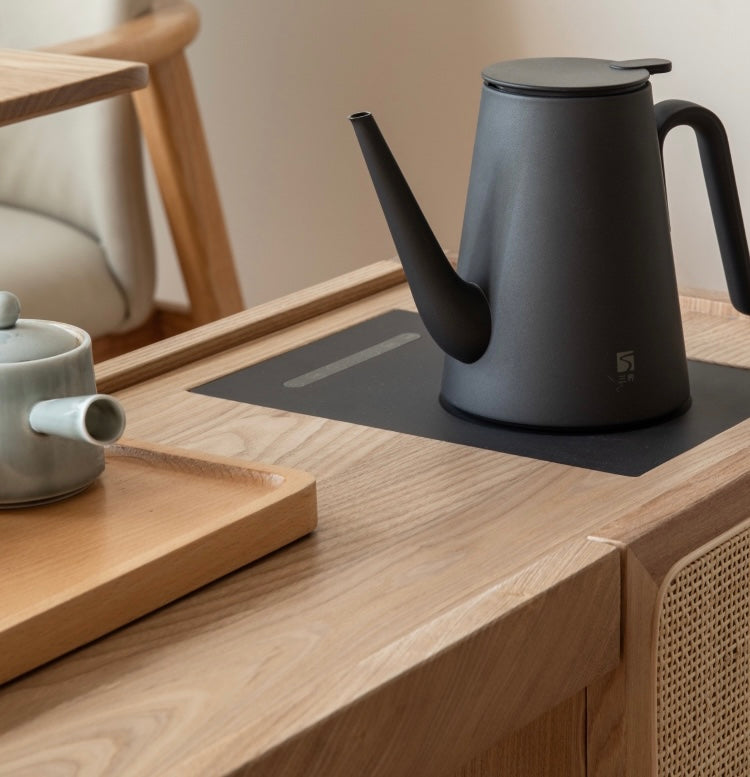 Solid Oak and Ash Wood Tea Maker Mobile Side Cabinet - Portable Side Table for Living Room, Bedroom, or Office