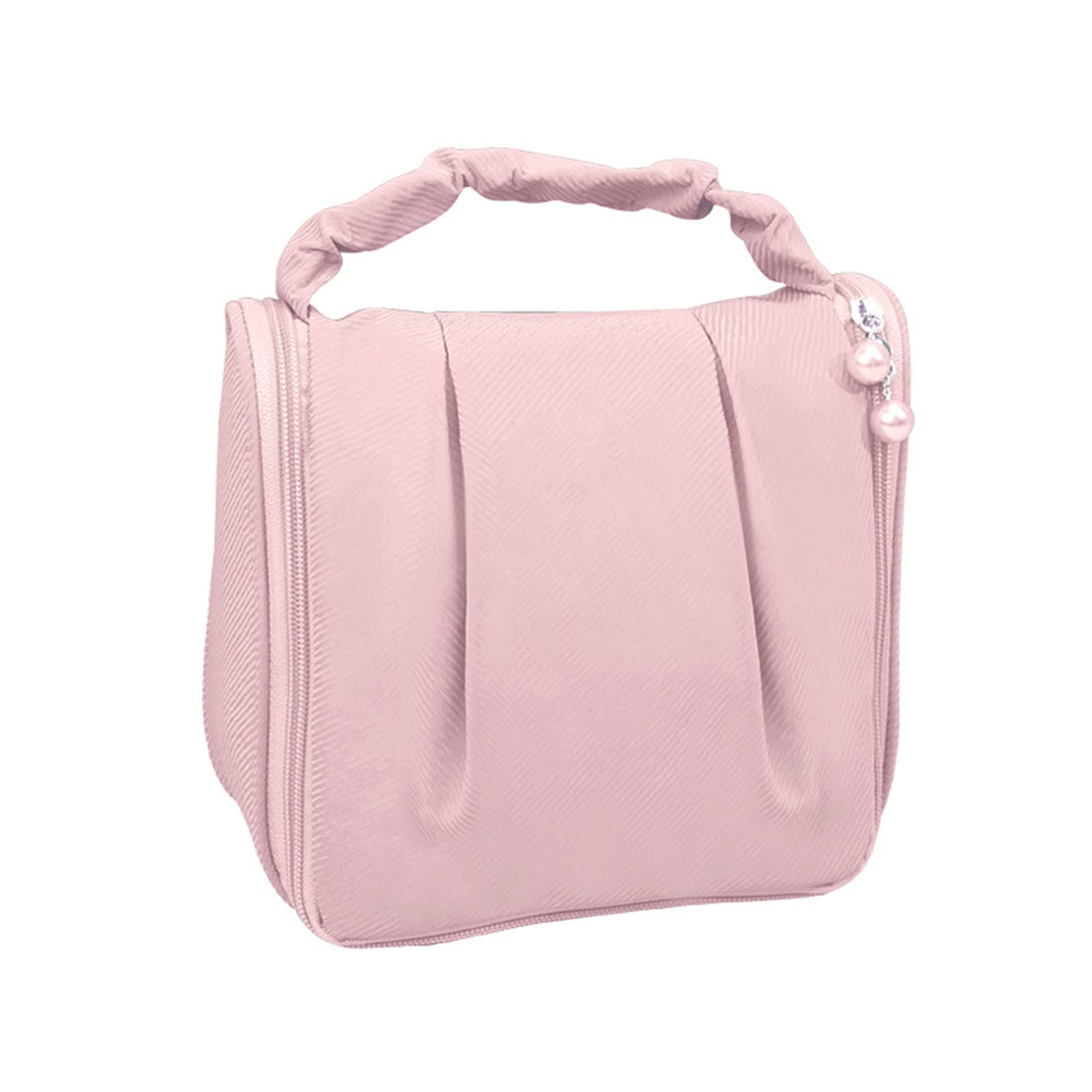 Waterproof Leather Hanging Travel Cosmetic Bag - Pink Makeup Organizer for Toiletries, Easy Storage Tote Purse - Perfect for Gym, Camping & Vacation Trips