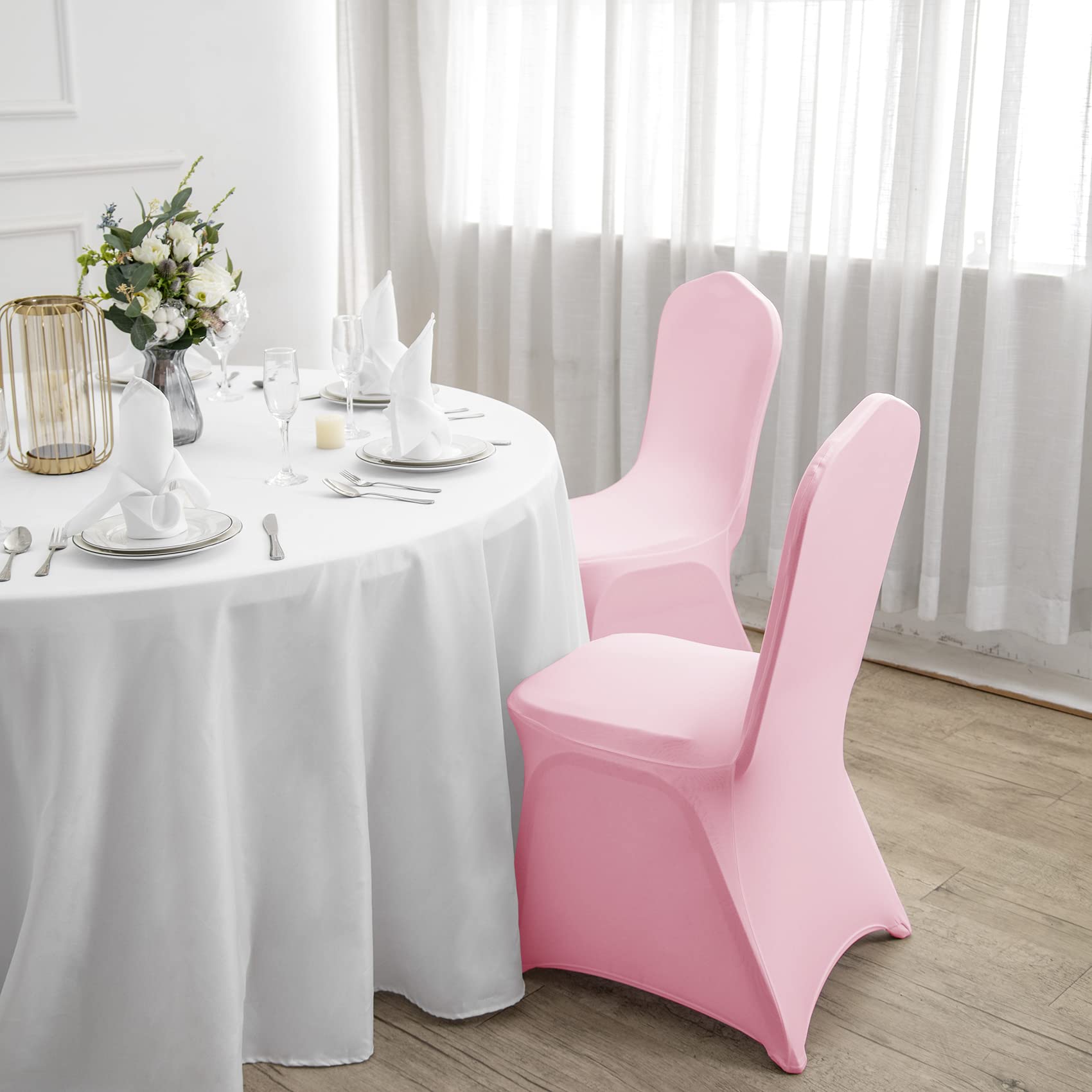 12PCS Spandex Stretch Chair Covers - Washable Removable Elastic Dining Chair Slipcovers for Living Room, Party, Banquet, Wedding & Hotel Events (Pink) - Perfect for Home Decor and Event Seating Protection