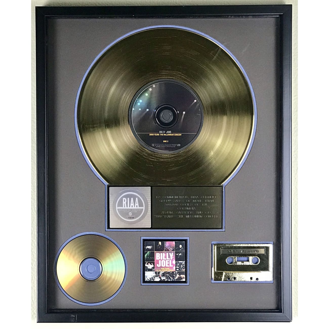 Billy Joel 2000 Years Millennium Concert RIAA Gold Award - Limited Edition Collectible Music Memorabilia for Fans & Home Decor