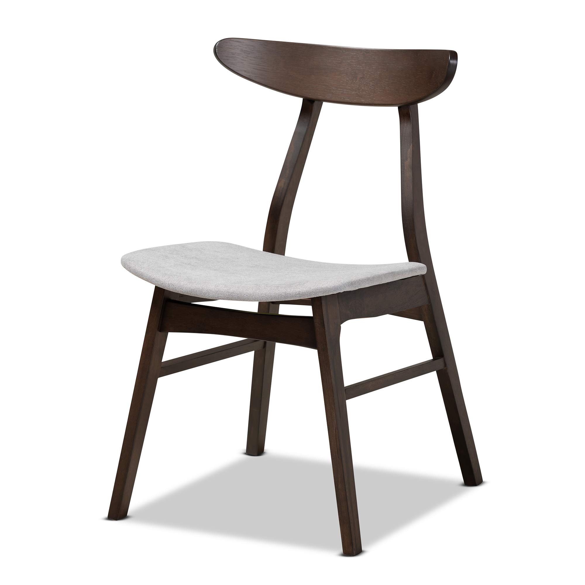 Baxton Studio Cavan 4-Piece Dining Chair Set - Light Grey Fabric Upholstery with Dark Oak Brown Wood Finish | Modern Kitchen & Dining Room Furniture for Home Decor