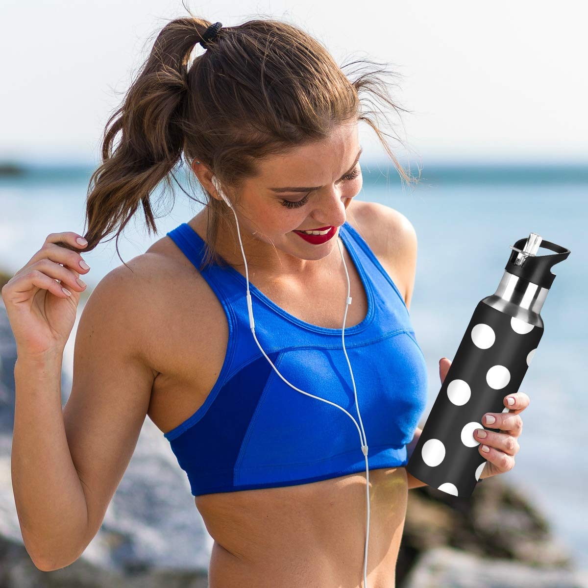 Polka Dot Stainless Steel Water Bottle 20 oz - Double Wall Vacuum Insulated, Leakproof with Straw Lid - Perfect for Gym, Hiking & Outdoor Activities