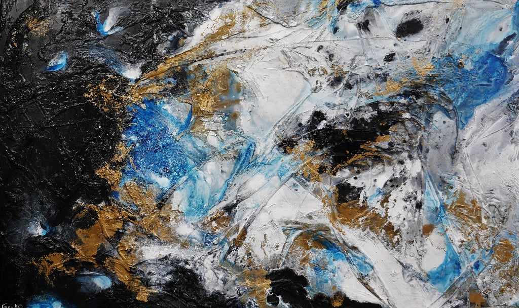 Blue Black Textured Abstract Painting - Cobalt Sunrise 250cm x 150cm Modern Wall Art for Living Room, Bedroom & Office Decor