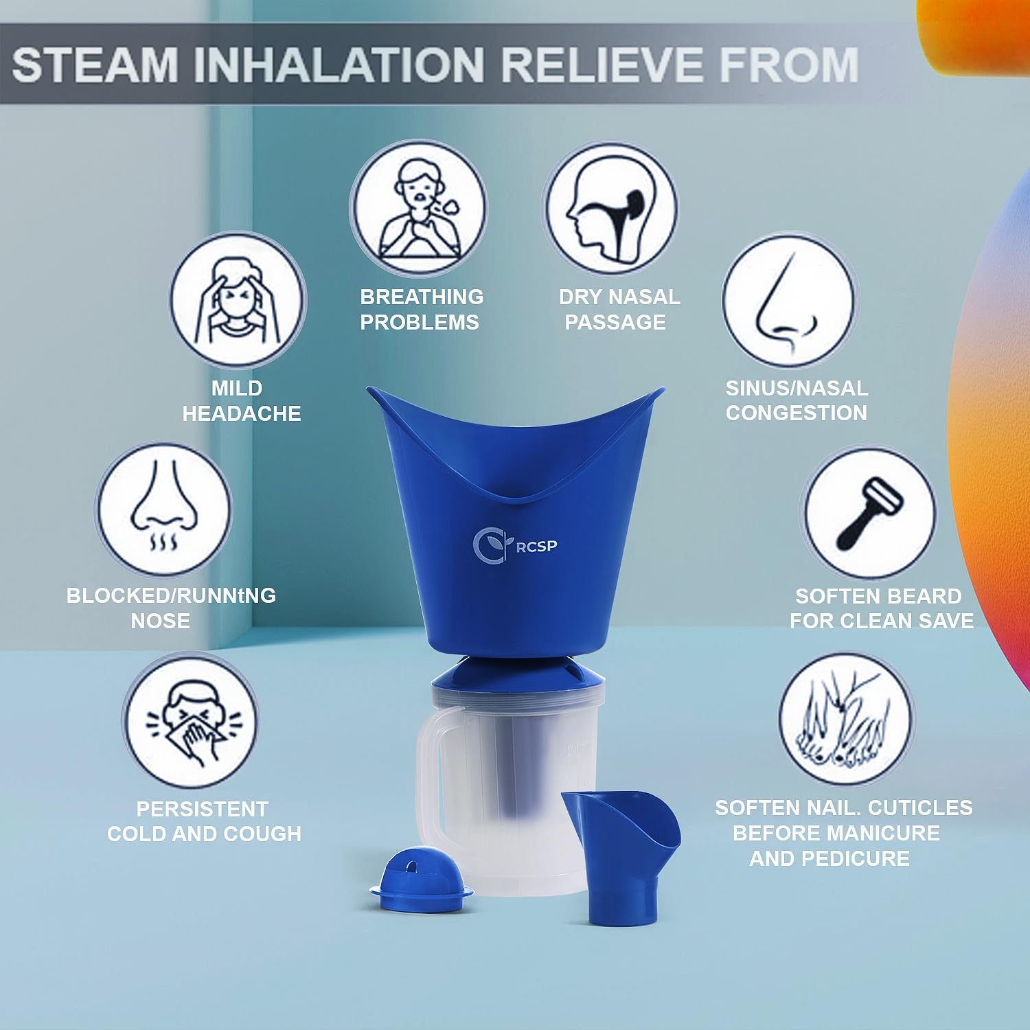3-in-1 Steam Vaporizer for Cold & Cough Relief - Facial Sauna Steamer with Nozzle Inhaler for Sinus, Spa & Skin Care - Portable Home Steam Therapy Device (Blue) | Perfect for Allergy Season, Dry Skin & Respiratory Comfort