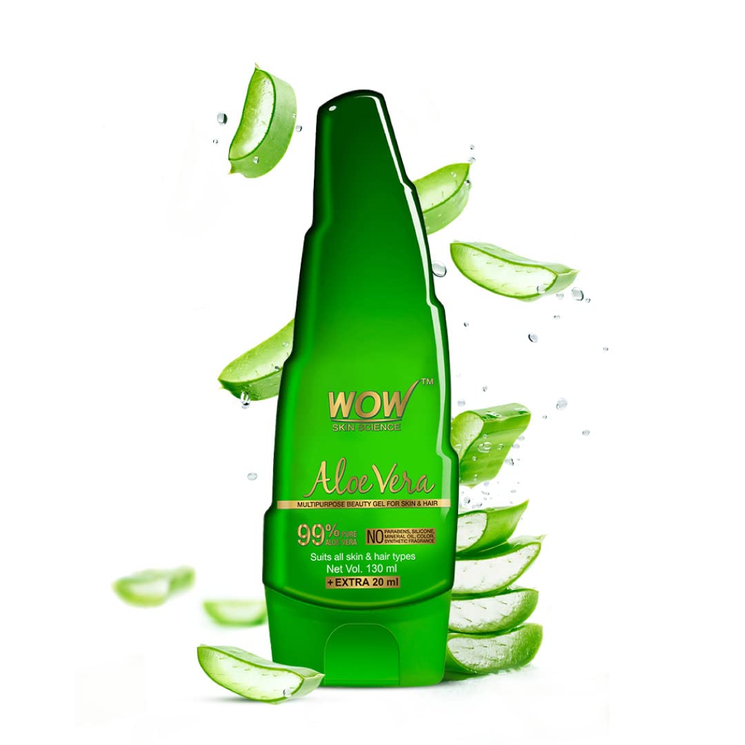 WOW Skin Science 99% Pure Aloe Vera Gel for Face, Skin & Hair - 150ml | Hydrating & Soothing Gel for Glowing Skin | Men & Women | Perfect for Sunburn Relief, After-Sun Care & Daily Moisturizing