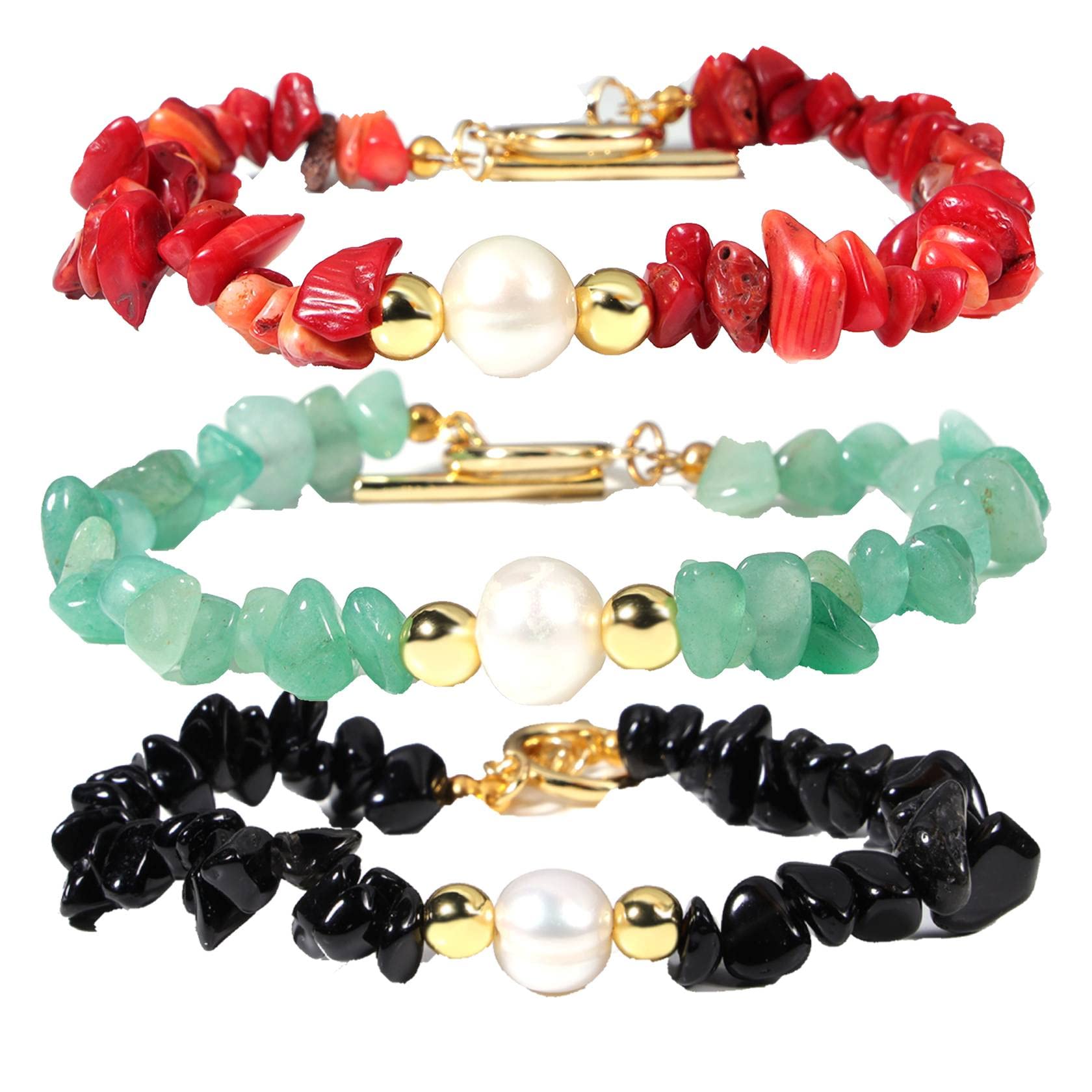 MILAKOO 8mm Natural Freshwater Pearl Bracelet for Women - Stretch Beaded Wristband with Chakra Healing Stones | Boho Jewelry for Meditation, Yoga & Everyday Wear