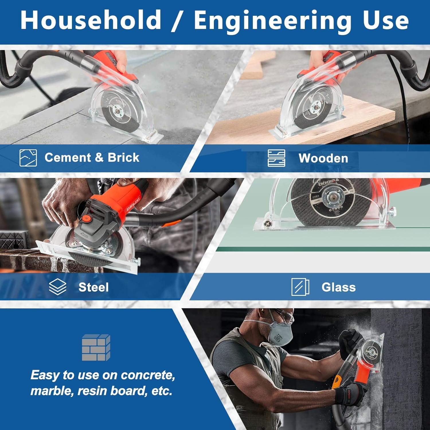 GOTOP 80-125mm Clear Vacuum Dust Shroud for Angle Grinders - Dry Grinding Cover with Dust Collection for Concrete, Tile & Masonry Work - Perfect for Renovation and DIY Projects