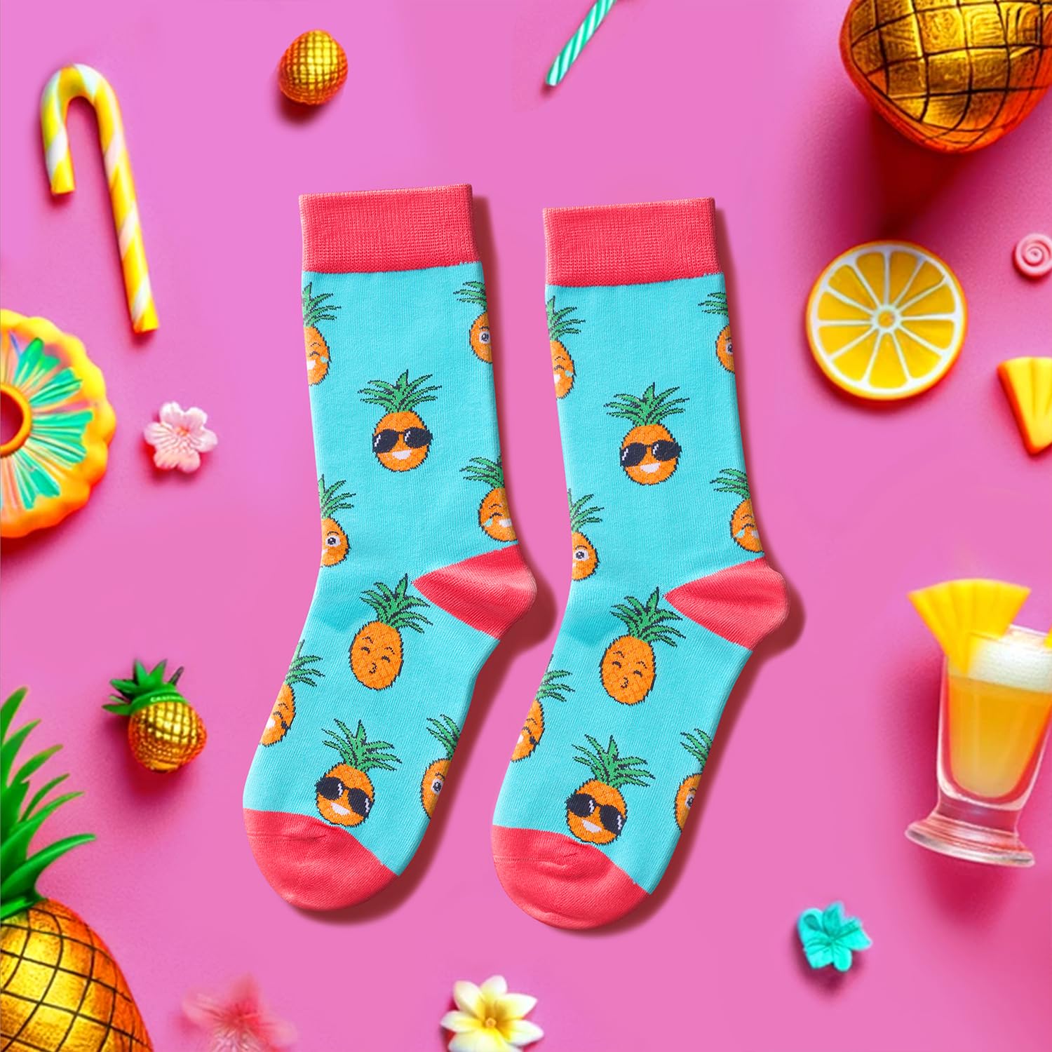 HappyPop Women's Fruit Socks - Pineapple & Strawberry Novelty Socks for Teens & Adults | Funny Pickle Socks Gift for Birthday, Christmas | Comfortable Cotton Socks for Casual Wear, Gifts & Fun Outfits