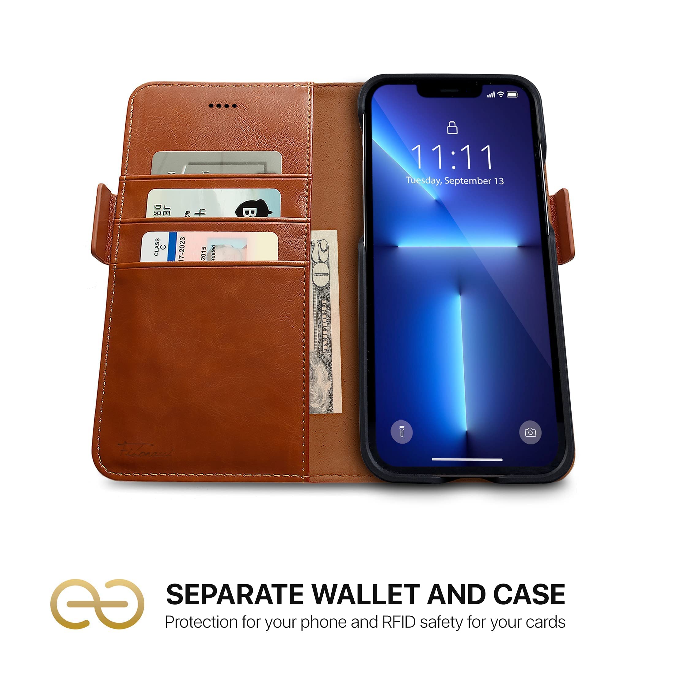 Fibonacci Wallet-Case for iPhone 13 Pro Max & Euclid Hard Cover Case for MacBook Air 13-Inch - Premium Caramel Bundle | Stylish Protection for Your Apple Devices | Perfect for Work, Travel & Everyday Use
