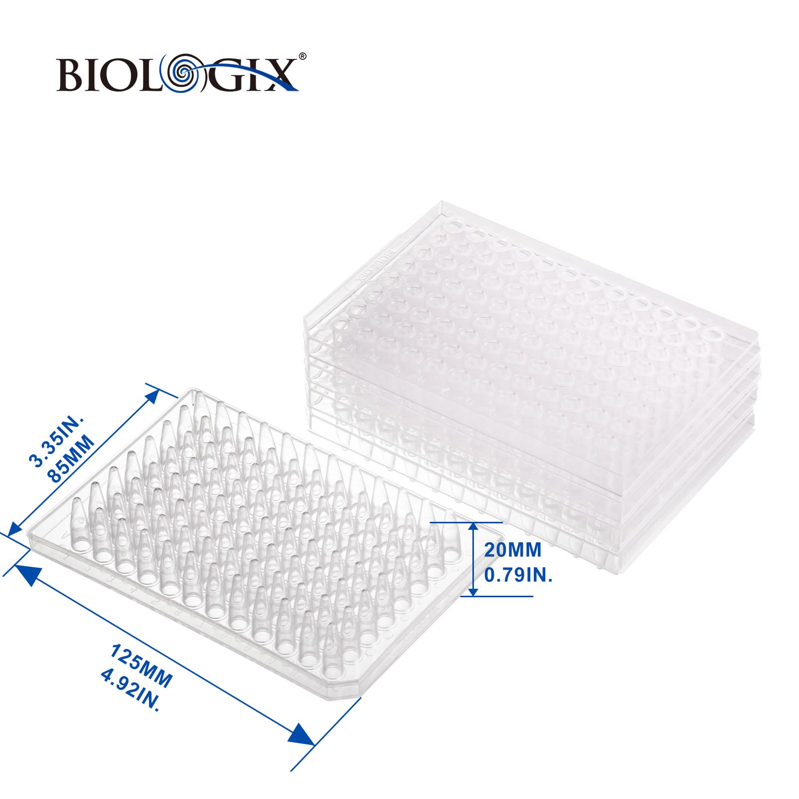 0.2ml 96-Well PCR Plates, Half-Skirted, Clear Polypropylene PCR Plate - 100 Plates Ultra-Thin Wall Tubes, DNase/RNase Free - Ideal for PCR, qPCR, DNA/RNA Amplification & Molecular Biology Research
