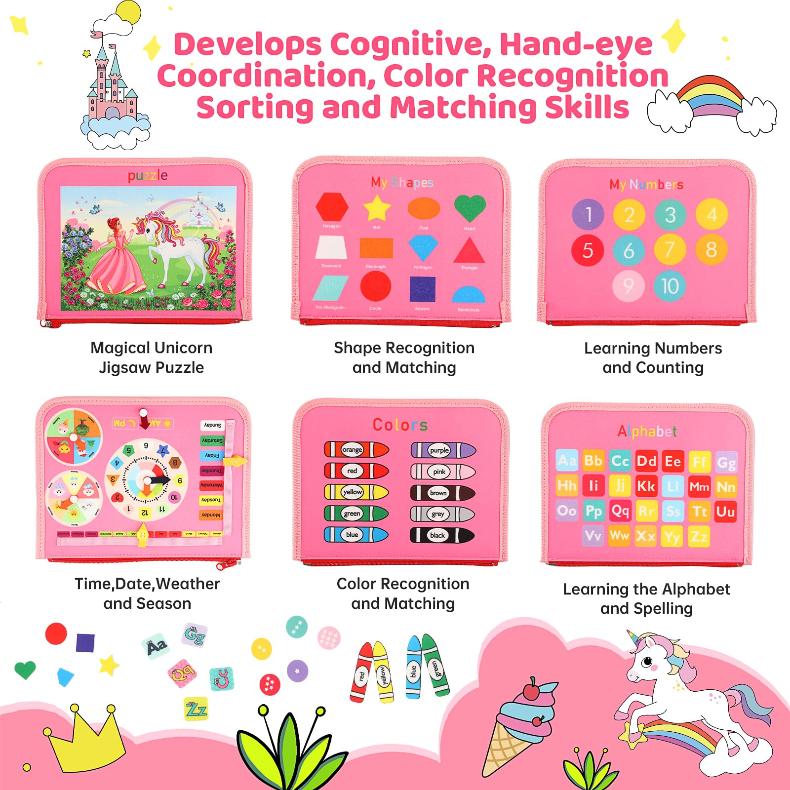 **Montessori Busy Board for Toddlers 1-3 Years - Sensory Educational Toys for Boys & Girls - Preschool Learning Activities, Travel Essentials for Airplane & Car Rides - Perfect Gift for 2-4 Year Olds**