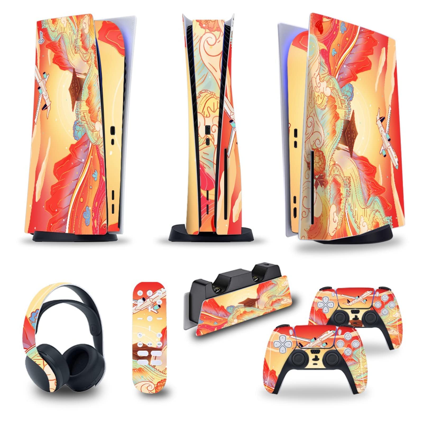 Langardirect 5-in-1 Full Set Skin Decal for PS5 Console (Disk/Digital Edition) - Vinyl Sticker Cover for PS5 Controller, Charging Station, Headset & Media Remote - Disk Version - Perfect for Gaming Setup & Console Protection