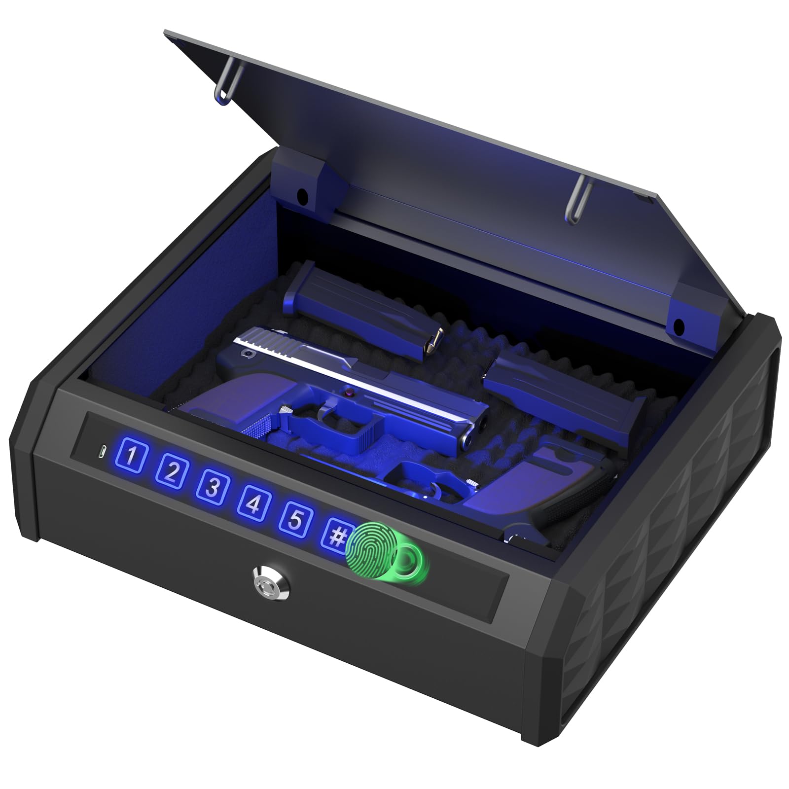 WASJOYE Biometric Gun Safe Box - Quick Access Fingerprint & Keypad Handgun Safe for Pistols, Home & Nightstand Security - Perfect for Bedside Drawer, Office, and Vehicle Storage
