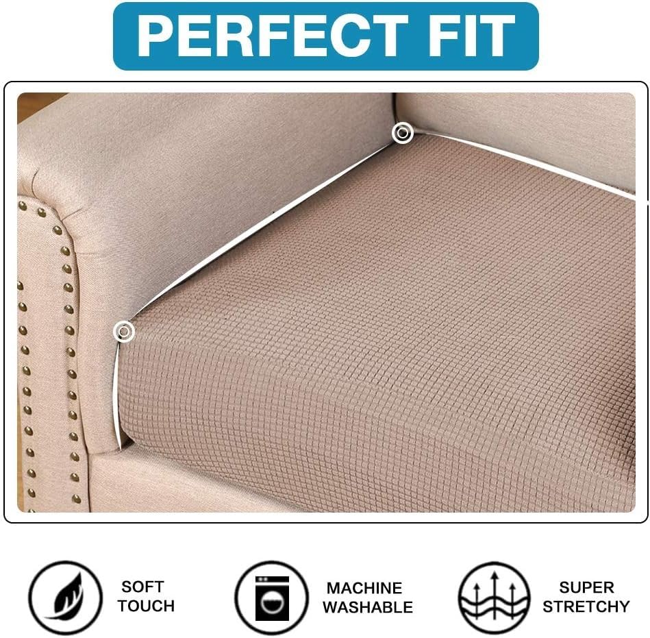 Flamingo P High Stretch Sofa Slipcover - Elastic Bottom Cushion Cover for Sectional Couches - Soft Flexible Furniture Protector (1 Seat Cover, Sand) | Perfect for Living Room, Bedroom & Home Decor