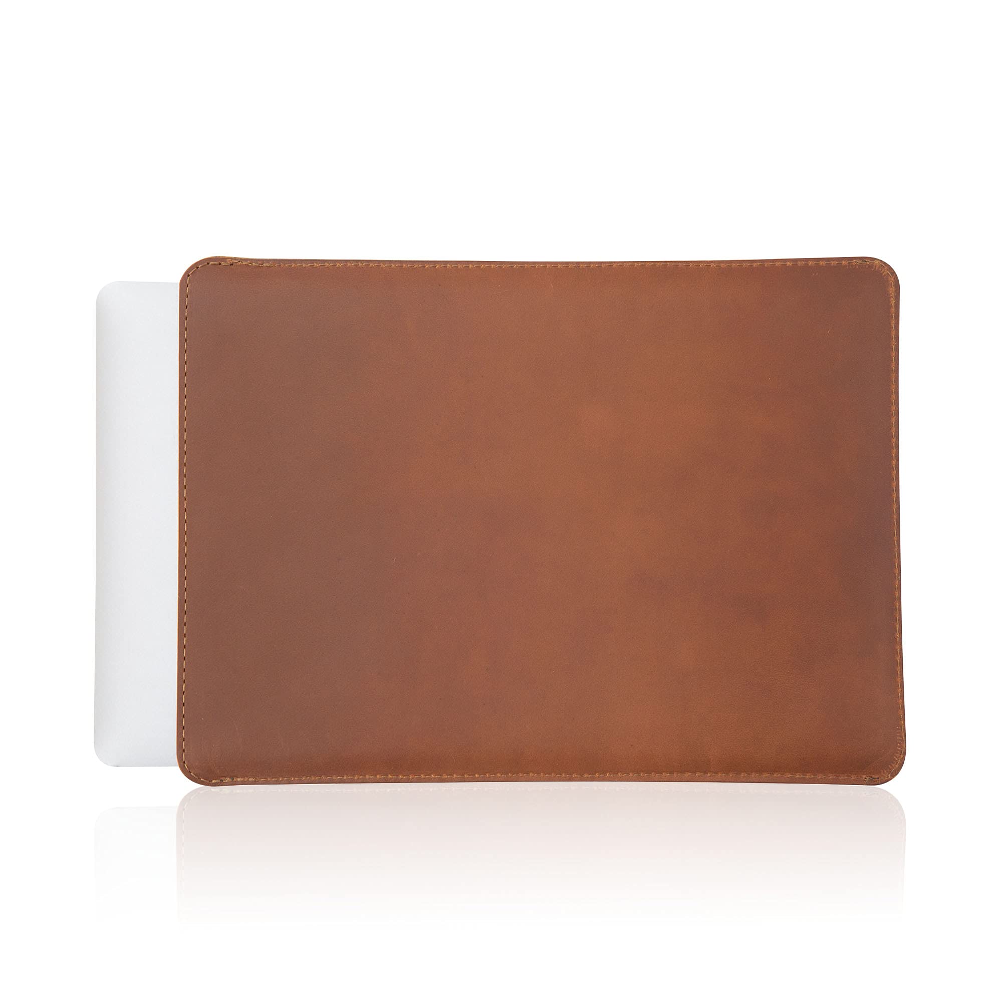 Premium Genuine Full Grain Leather MacBook Air M2 Sleeve - Fits 13, 14 & 16 Inch MacBooks - Slim Protective Case with Real Wool Lined Pocket (Saddle Brown) - Perfect for Travel, Office & Daily Commute