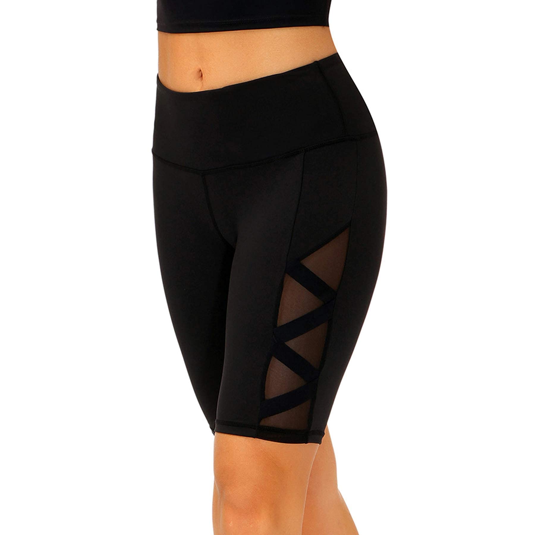 Romansong Women's High Waisted Yoga Pants with Pockets - 4-Way Stretch Tummy Control Capri Leggings | Non See-Through Mesh Workout Pants for Running, Gym & Lounge Wear