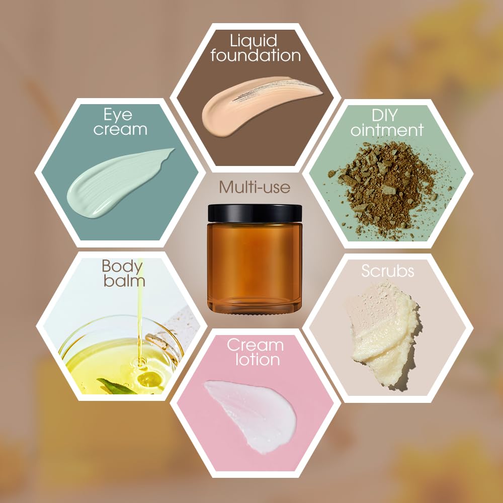 Amber Glass Jars with Lids - Tecohouse 4oz, 2oz & 1oz Reusable Travel Containers for Creams, Lotions & Cosmetics (3-Pack) - Perfect for DIY Skincare, Essential Oils & Travel Toiletries