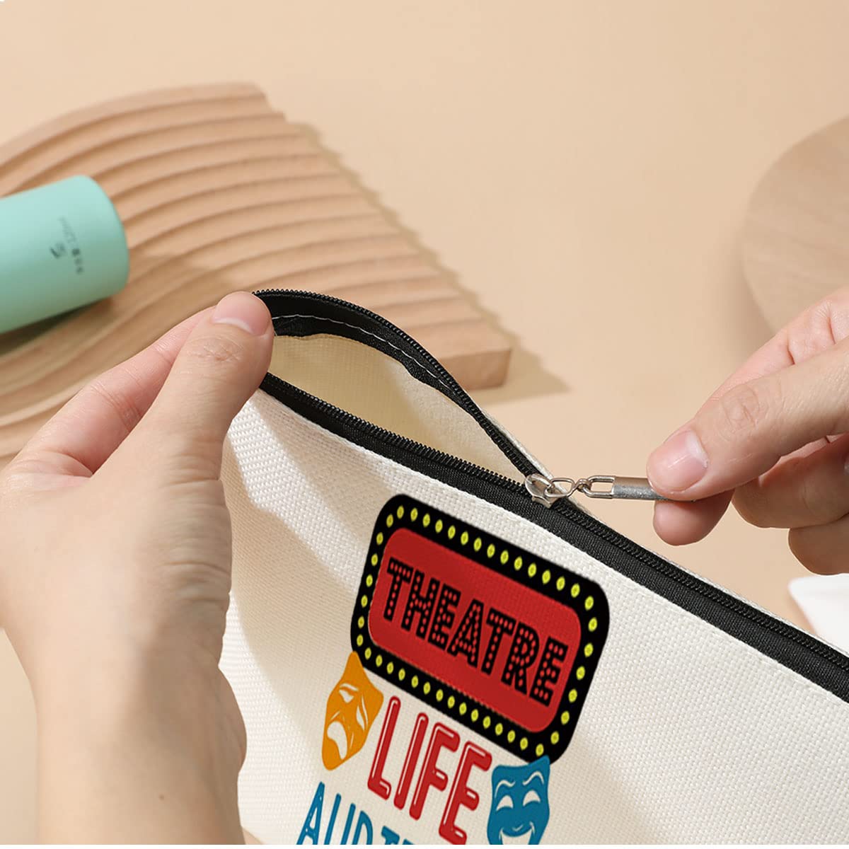 Theatre Life Cosmetic Bag - Waterproof Makeup Pouch for Women | Perfect Gift for Actors, Actresses, Teachers & Theatre Lovers | Great for Beach, Travel, Birthday & Graduation | Comedy Tragedy Mask Design