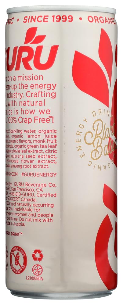 Guru Energy Bev Lite - Organic Energy Drink with Natural Caffeine & Vitamins | Boost Focus & Hydration for Workouts, Study & Active Lifestyles
