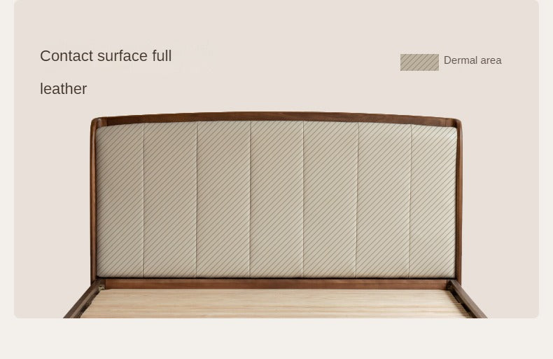 Premium Black Walnut & Ash Solid Wood Leather Upholstered Bed Frame - High Soft Back Support for Master Bedroom, Guest Room & Luxury Home Decor