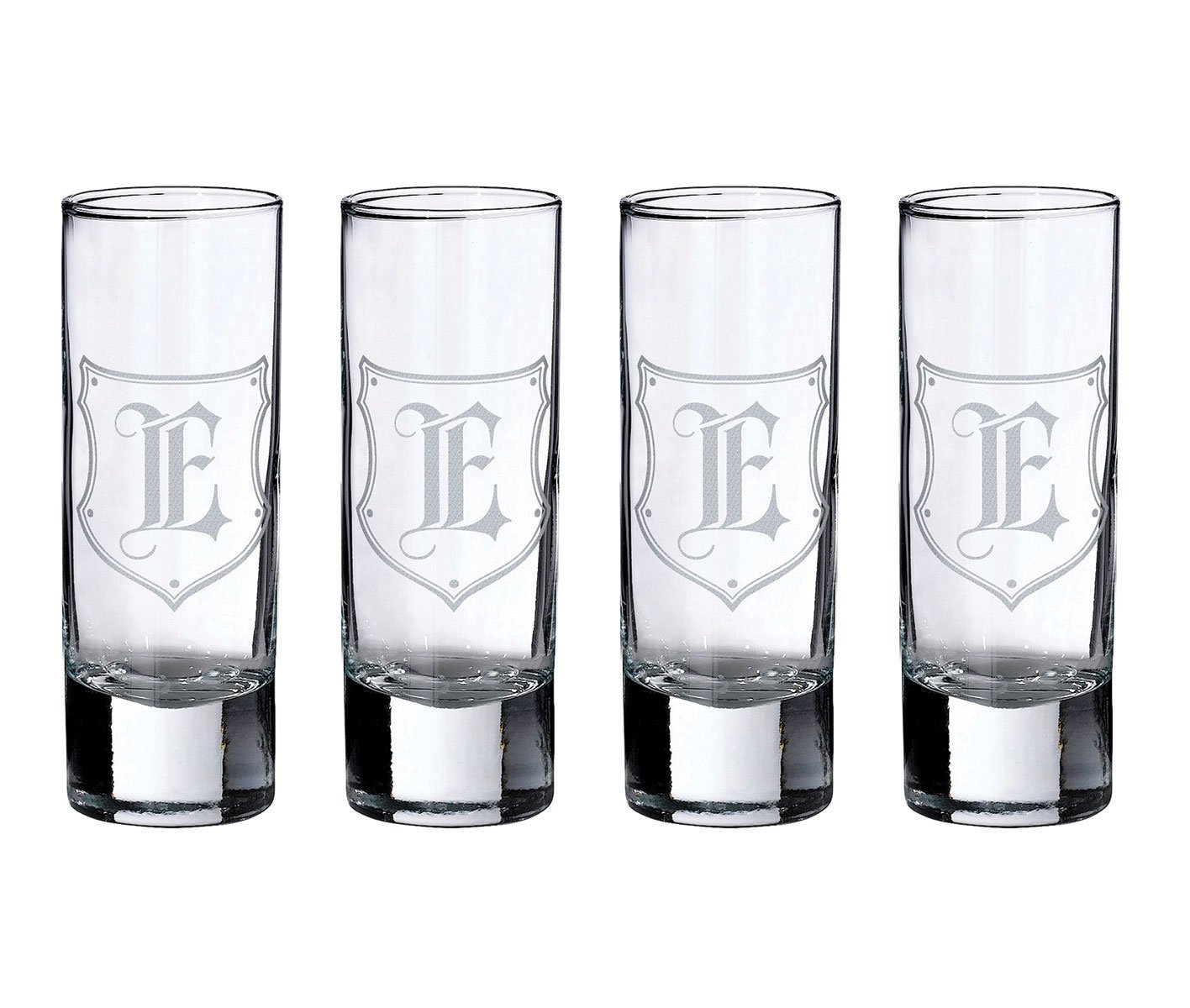 Personalized Monogram Letter E Shot Glasses Set of 4 - Customized Barware for Parties, Weddings & Gifts - Perfect for Cocktails, Celebrations & Home Decor