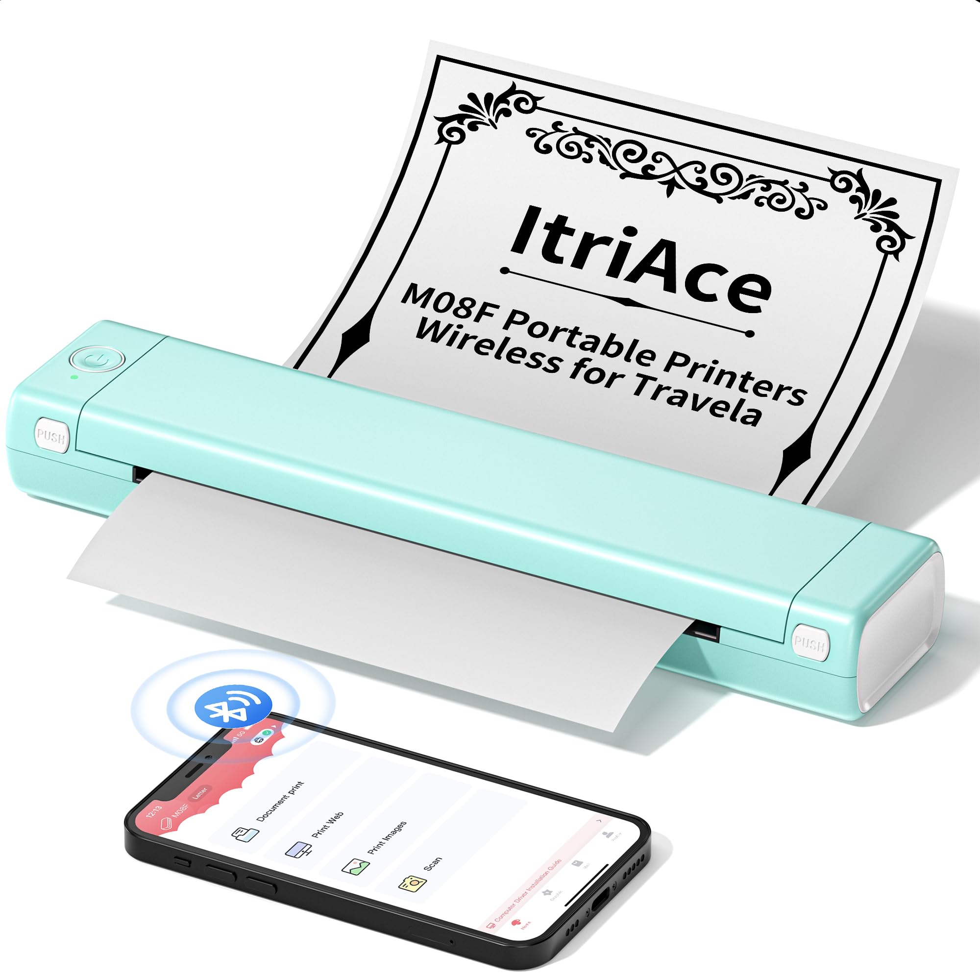 Wireless Portable Thermal Printer M08F - Bluetooth Mobile Inkless Printer for Travel, Office & School | Compatible with iPhone, Android & Laptop | Prints 8.5x11