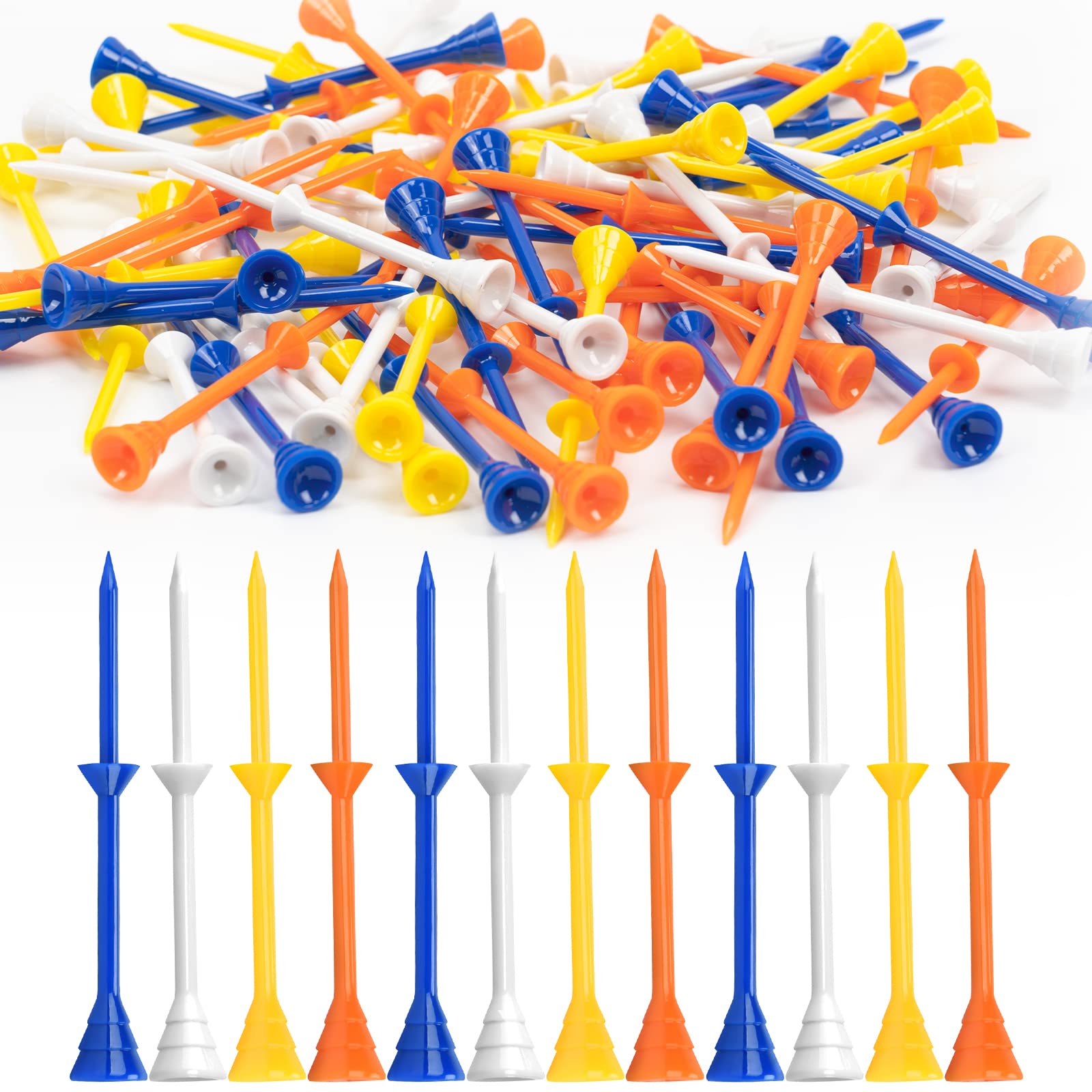 Premium Unbreakable Plastic Golf Tees 3 1/4 Inch - Pack of 50/100/150 - Colorful Long Golf Tees Reduce Friction & Side Spin - Perfect for Driving Range, Practice & Tournament Play
