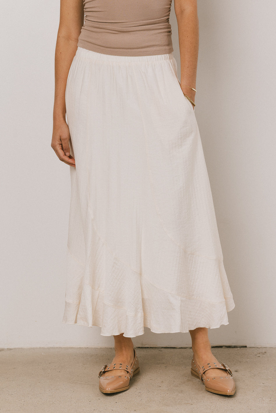 Amara Maxi Skirt for Women - Elegant Ivory Flowy Long Skirt with Side Slit | Perfect for Beach, Vacation, Wedding & Boho Outfits