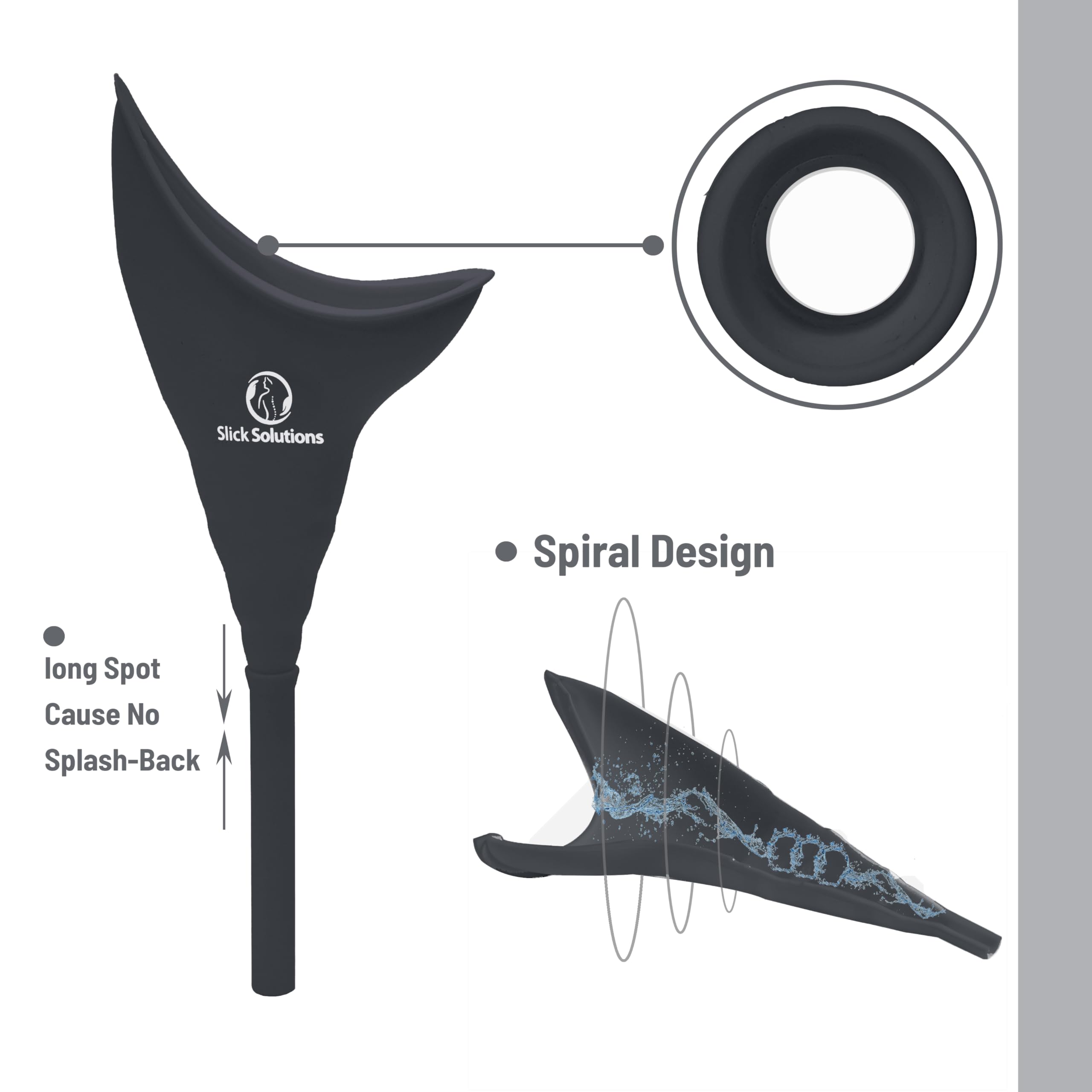 Slick Portable Female Urination Device - Reusable Women's Pee Funnel for Outdoor, Camping & Travel - Compact Gray Female Urinal for Hiking, Road Trips & Emergency Use