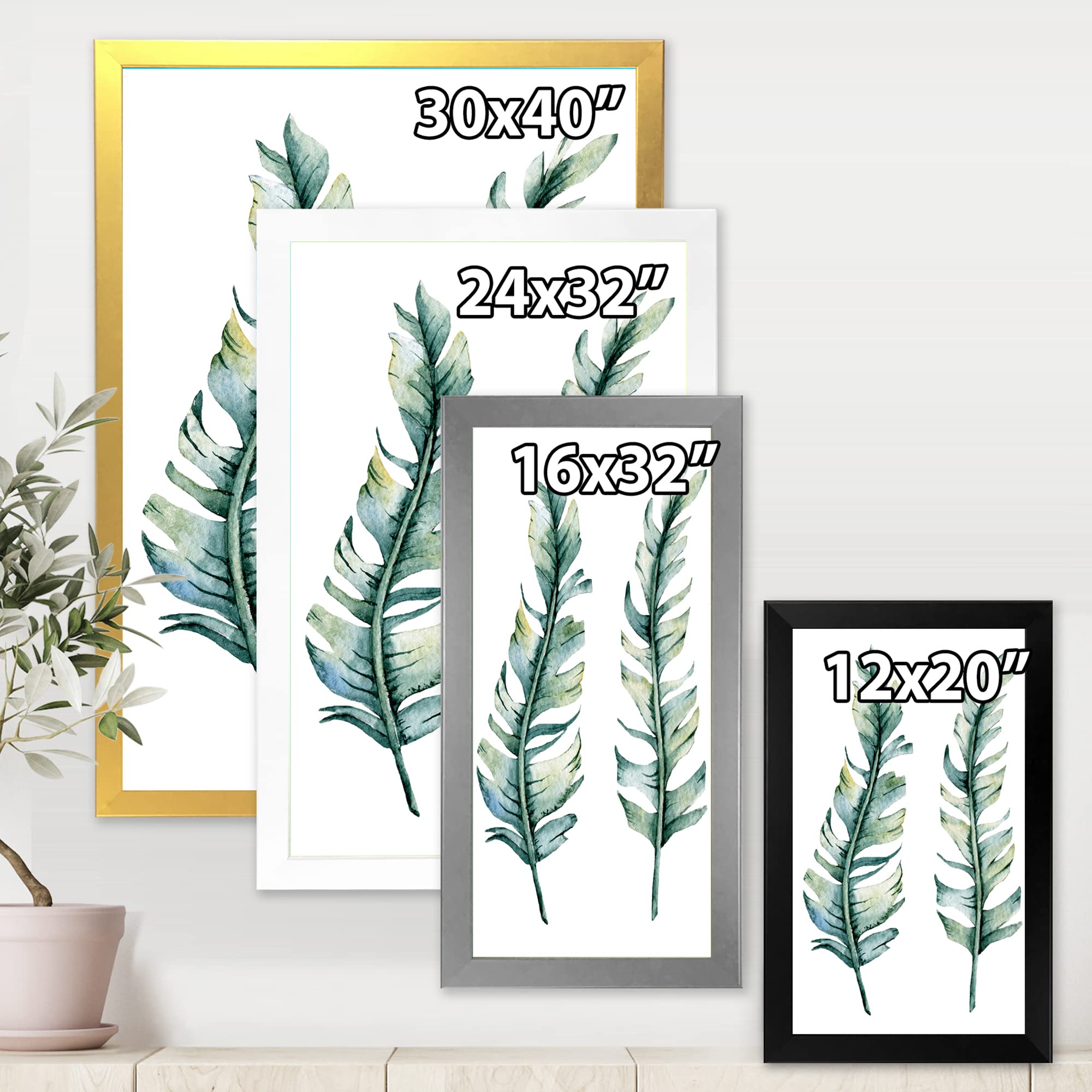 DesignQ Tropical Leaves Farmhouse Wall Art Set of 2 - Botanical Home Decor for Living Room, Bedroom & Office