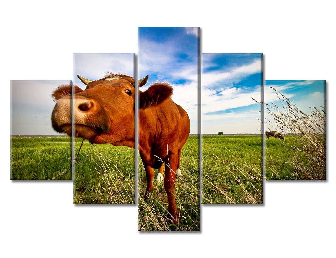 TUMOVO Modern Highland Cow Wall Art - 60''W x 40''H Framed Canvas Painting, Wild Cattle Animal Decor for Living Room, Bedroom & Office - Ready to Hang Grassland Themed Home Decor - Perfect for Farmhouse, Rustic or Contemporary Interior Design