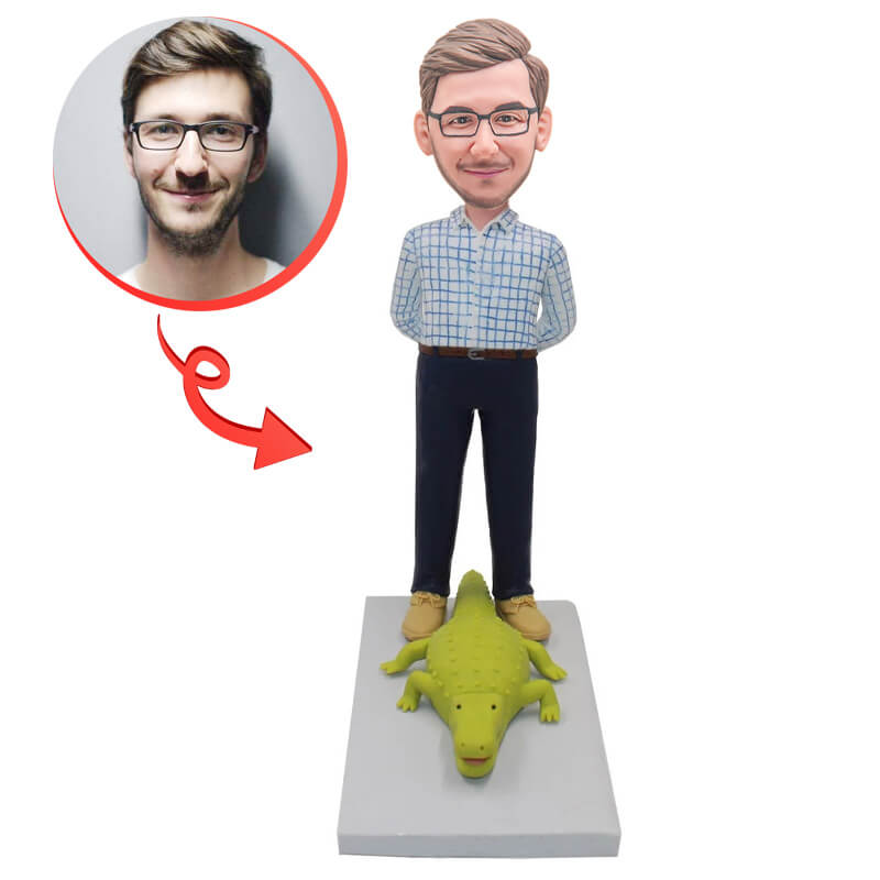 Custom Stepping on a Crocodile Bobblehead - Fun Novelty Desk Decor for Office, Home, or Gag Gifts - Unique Collectible Figurine for Animal Lovers and Pranksters